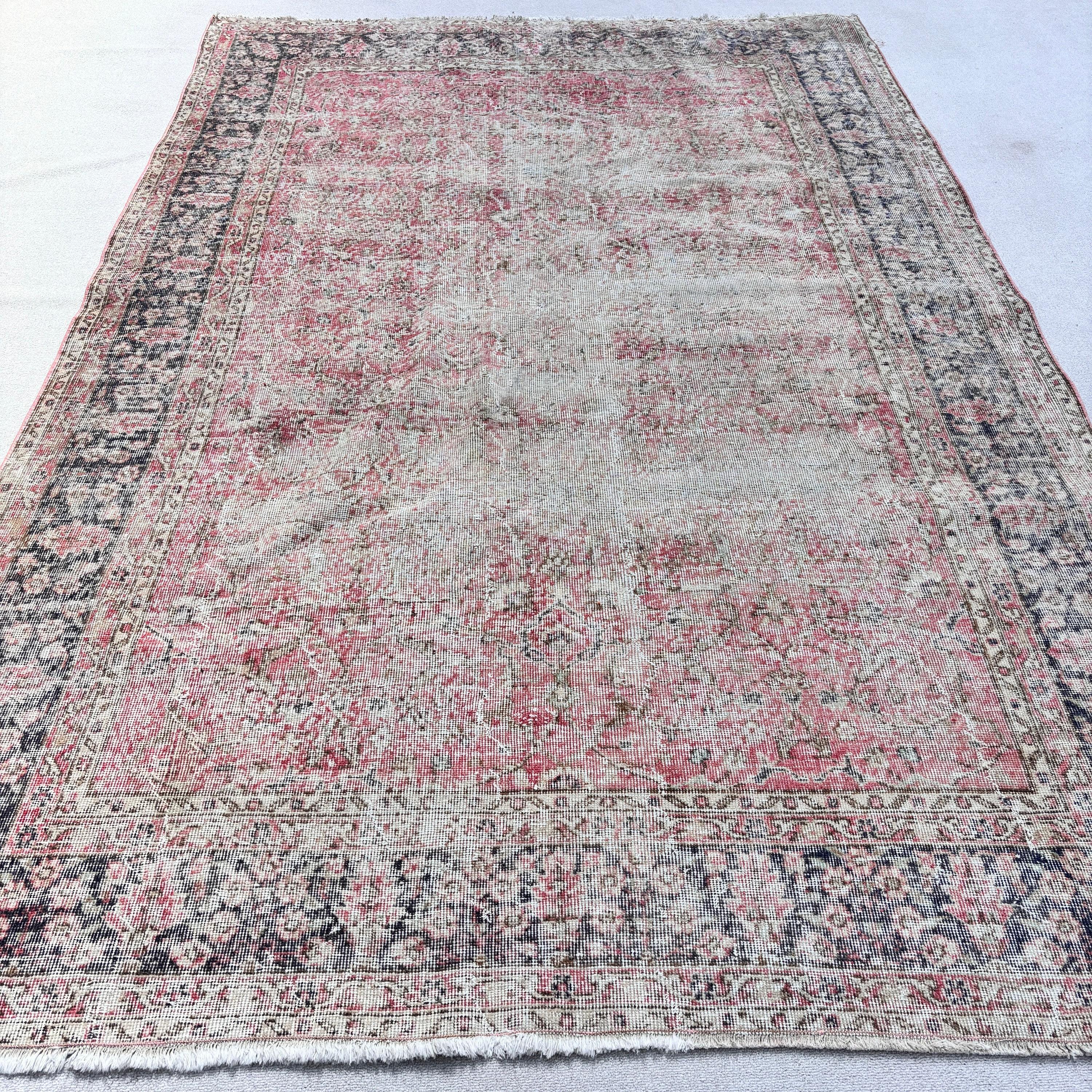 Büyük Boho Halıları, Vintage Halı, Türk Halıları, Oryantal Halılar, Ev Dekorasyonu Halıları, 6.7x10.3 ft Büyük Halı, Yatak Odası Halısı, Bej Oushak Halı