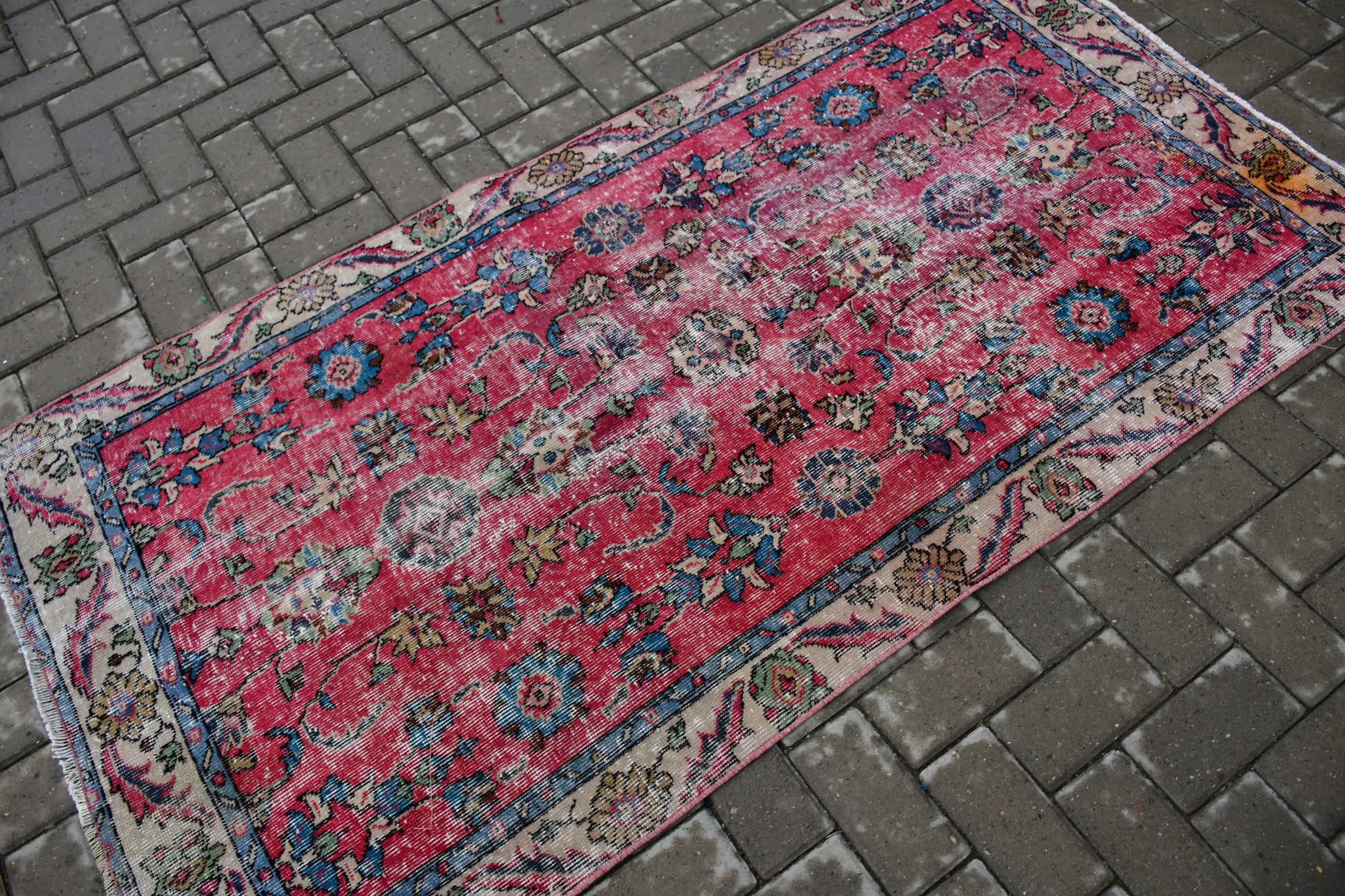 Kitchen Rug, 3.3x6.3 ft Accent Rugs, Nursery Rug, Boho Rug, Vintage Rugs, Oriental Rug, Turkish Rug, Rugs for Kitchen, Red Kitchen Rugs