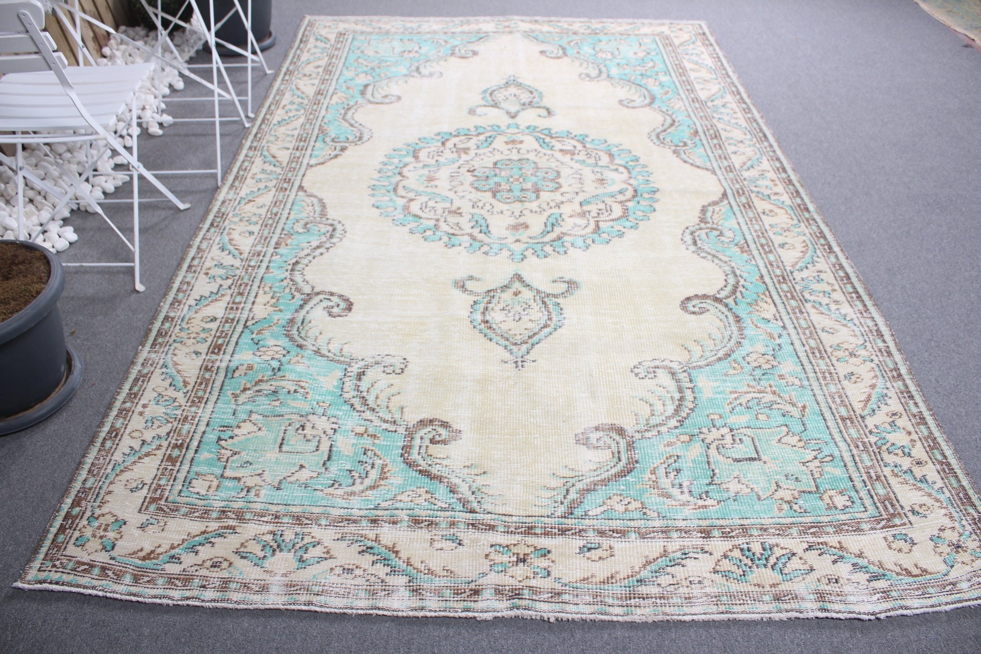 Turkish Rugs, Floor Rug, Oushak Rug, Dorm Rug, Beige Home Decor Rug, Vintage Rug, Living Room Rug, 6.4x10.2 ft Large Rugs, Dining Room Rugs