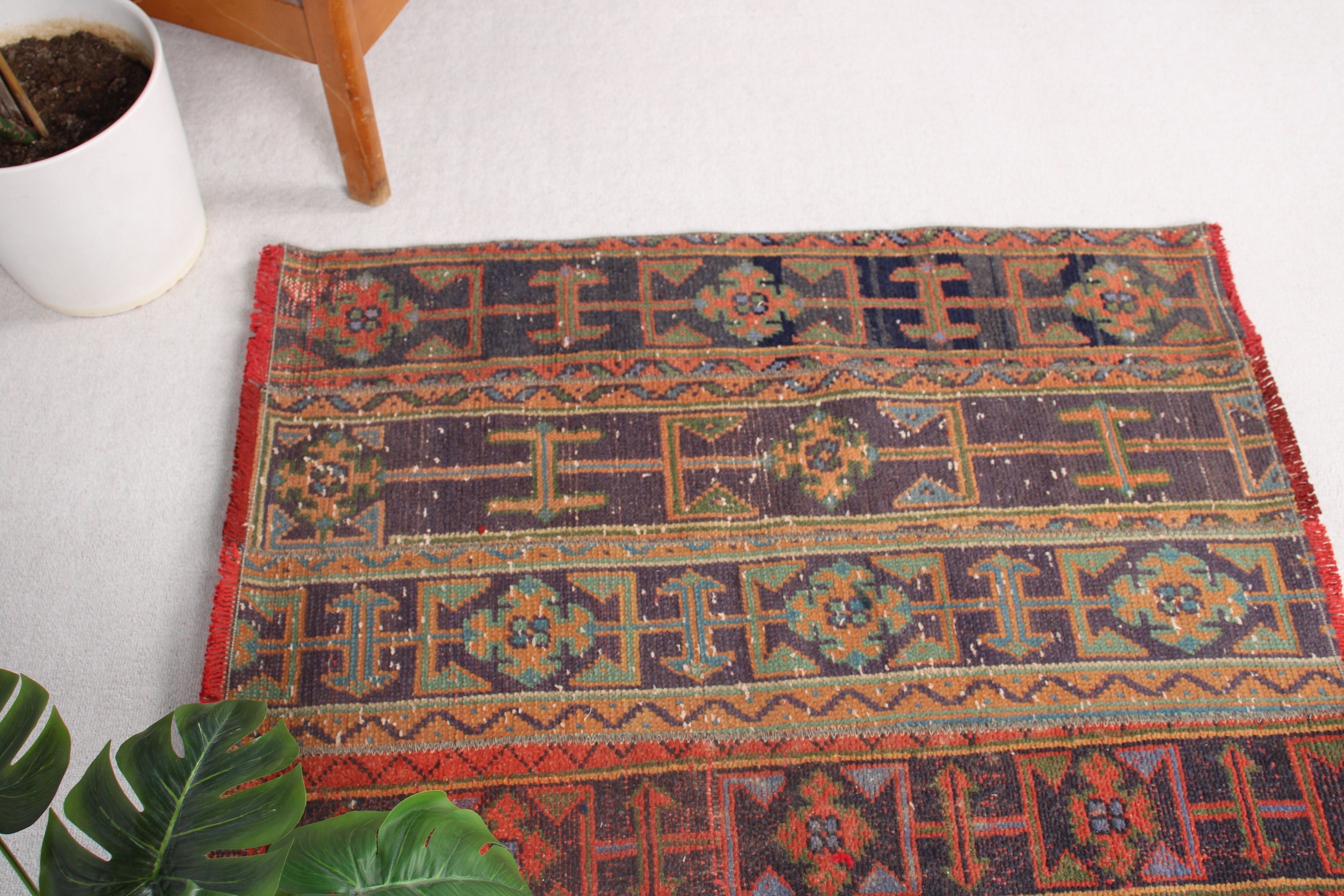 Küçük Alan Halısı, El Dokuma Halılar, Yatak Odası Halıları, 2,7x3,6 ft Küçük Halı, Boho Halı, Vintage Halı, Türk Halısı, Turuncu Geometrik Halılar