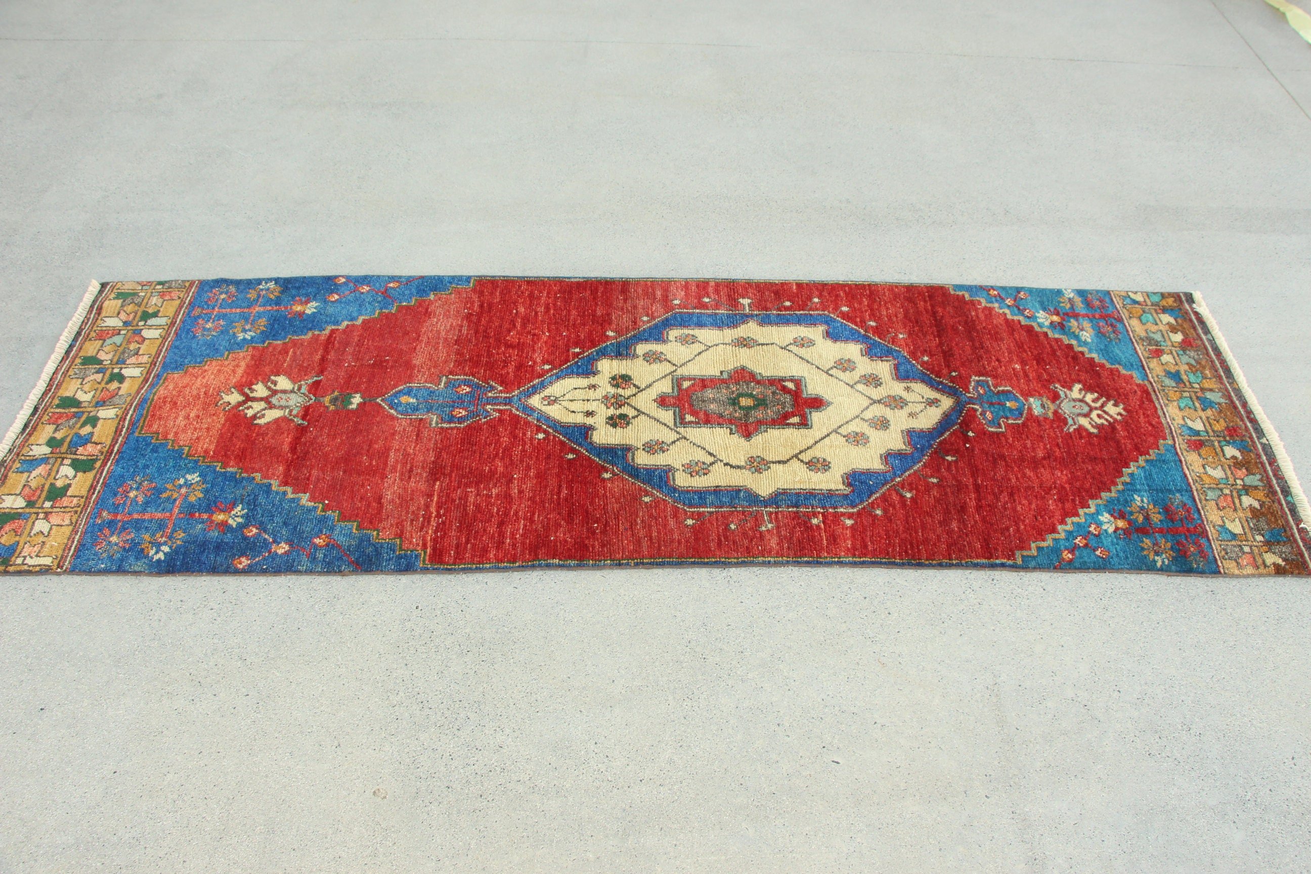 Türk Halıları, Vintage Halılar, 2.3x7.1 ft Runner Halı, Kırmızı Açıklama Halısı, Koridor Halıları, Merdiven Halıları, Düz Dokuma Halı, Soğuk Halı, Koridor Halısı