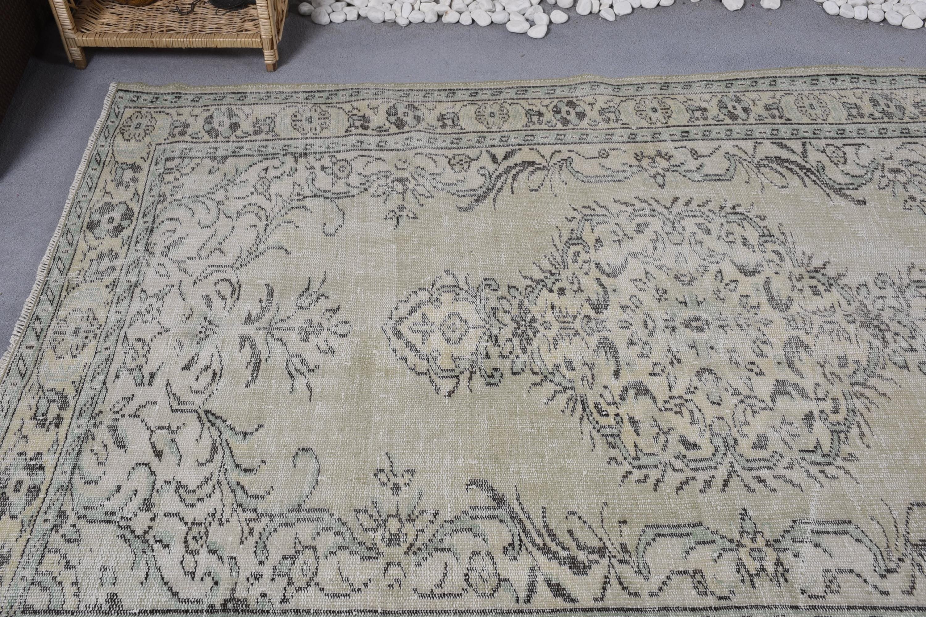 Vintage Rugs, Salon Rugs, Dining Room Rug, Cool Rugs, Turkish Rugs, Green Kitchen Rugs, 5.4x8.1 ft Large Rug, Handmade Rug