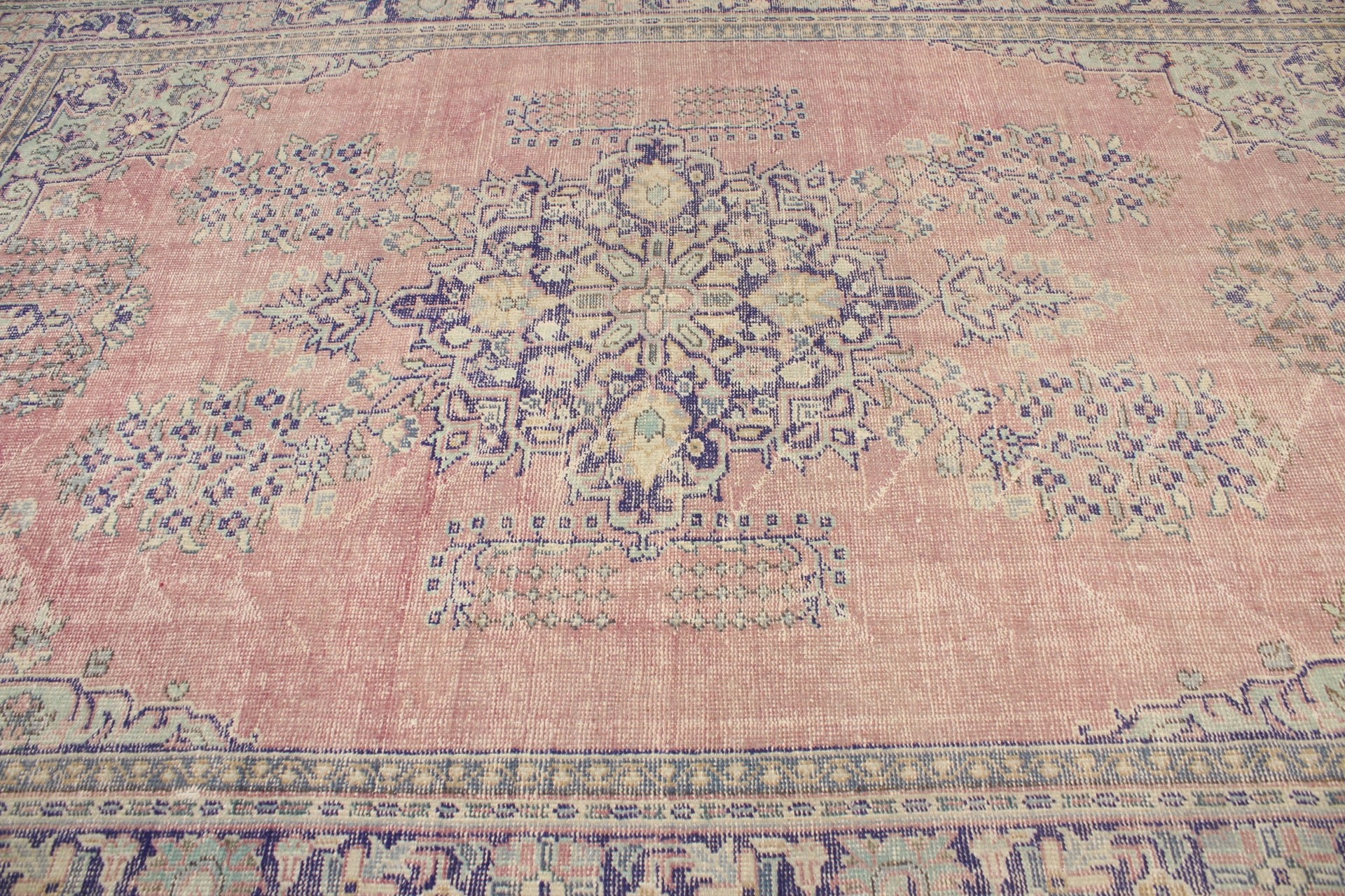 Fas Halıları, Oushak Halısı, Vintage Halı, Pembe Antika Halı, 7,3x13,1 ft Büyük Boy Halılar, Yemek Odası Halıları, Oturma Odası Halıları, Türk Halısı