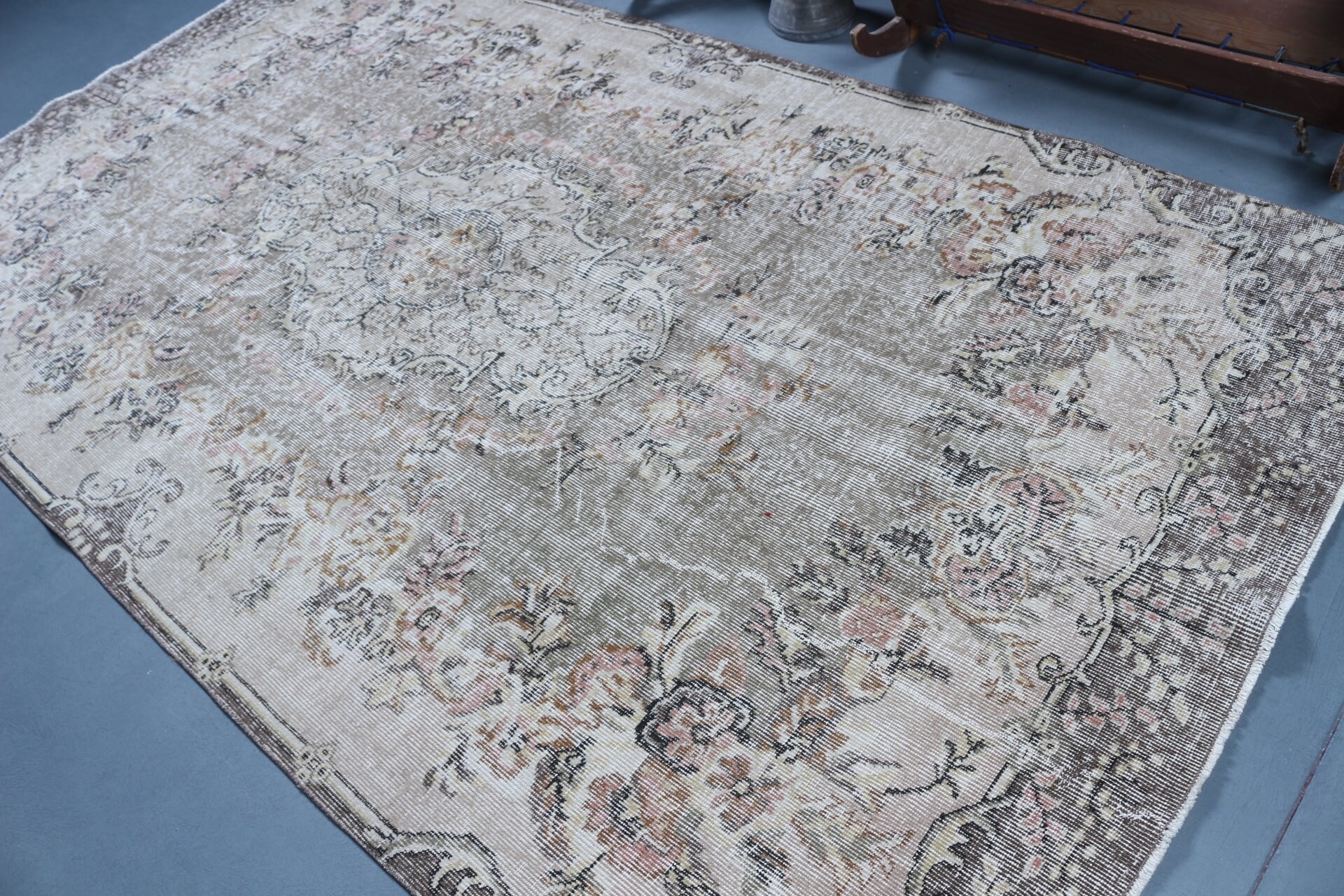 Vintage Halı, Yün Halı, Salon Halıları, Türk Halısı, Salon Halısı, Yatak Odası Halısı, Antika Halı, Bej Ev Dekor Halıları, 5.7x10 ft Büyük Halı