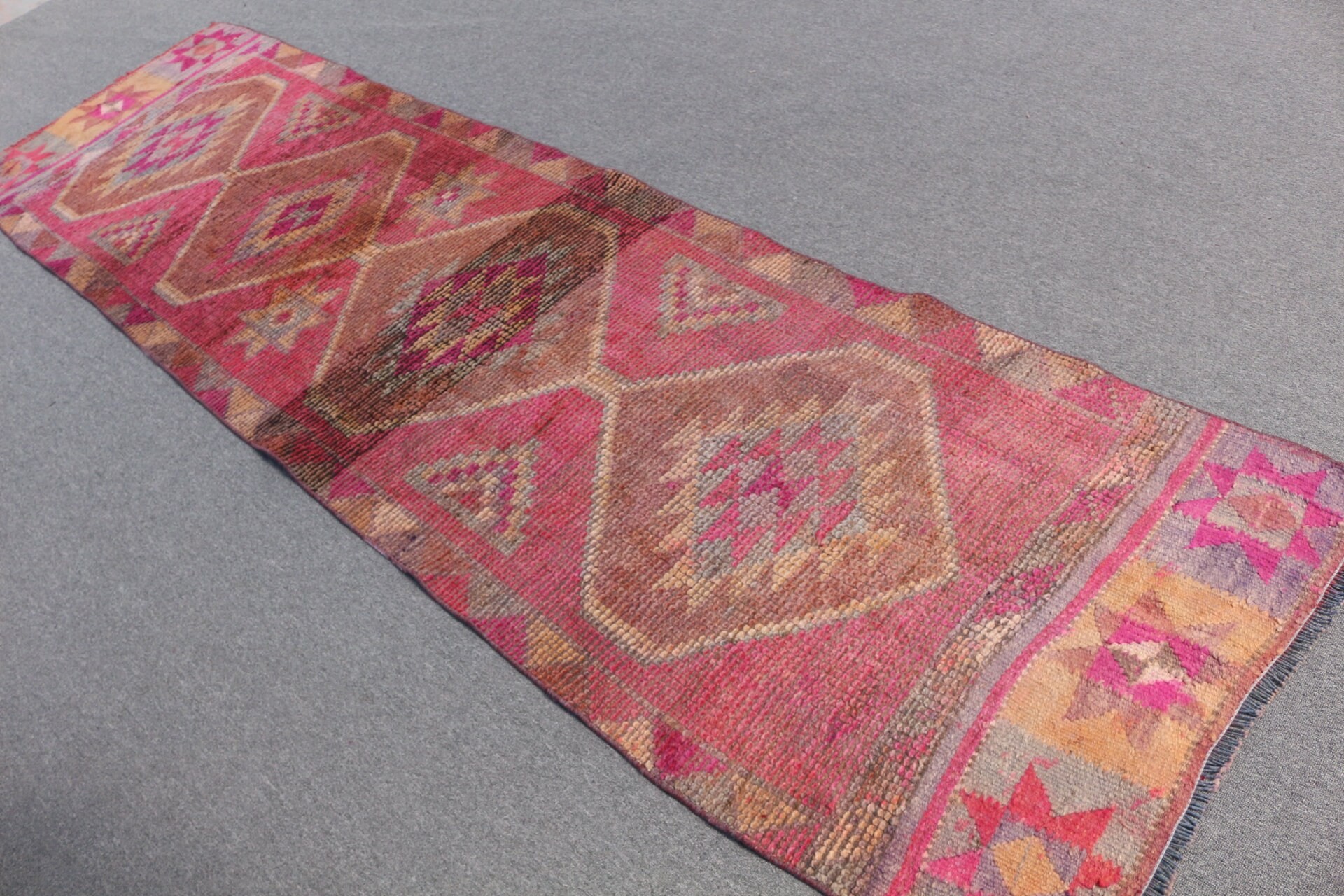 Rugs for Corridor, Bedroom Rug, Pink Antique Rugs, Handwoven Rug, 3x10.2 ft Runner Rug, Vintage Rug, Turkish Rug, Hallway Rug