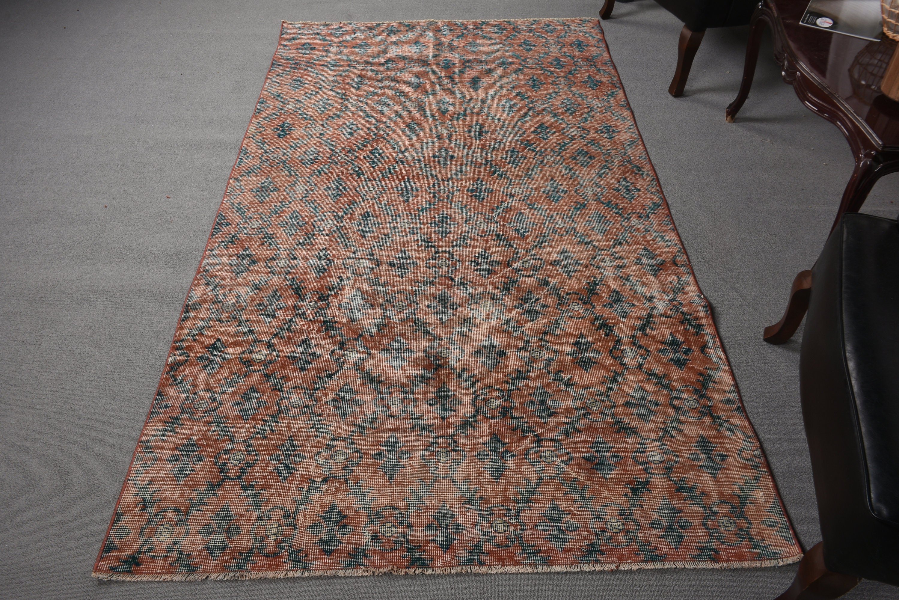 Turuncu Anadolu Halısı, Yatak Odası Halısı, Vintage Halılar, Türk Halısı, Çocuk Halısı, 4.4x7.7 ft Alan Halısı, Vintage Alan Halıları, El Dokuma Halılar