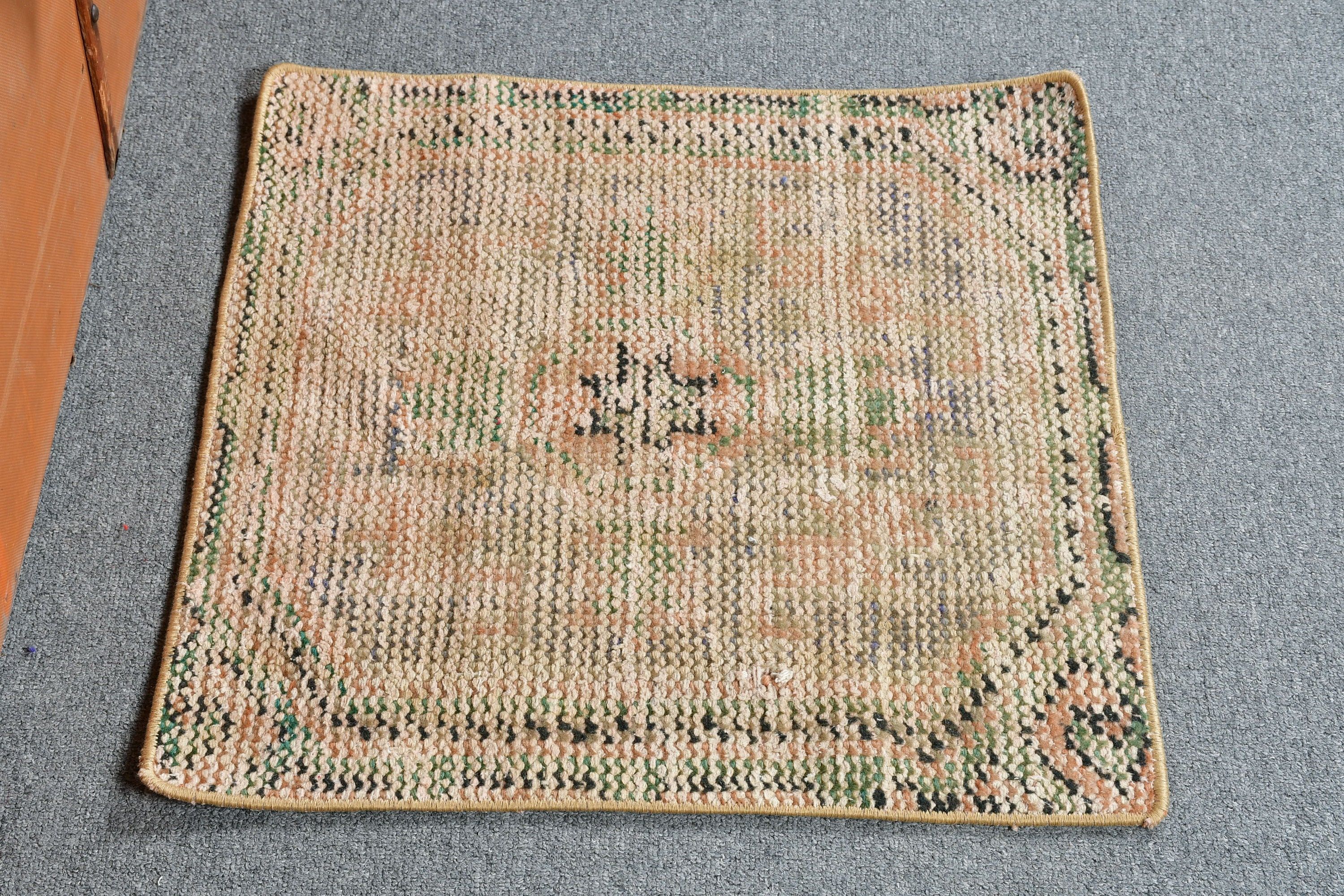 Entry Rug, Brown Oriental Rug, Floor Rugs, Kitchen Rug, Vintage Rugs, 1.8x1.8 ft Small Rug, Rugs for Kitchen, Turkish Rug