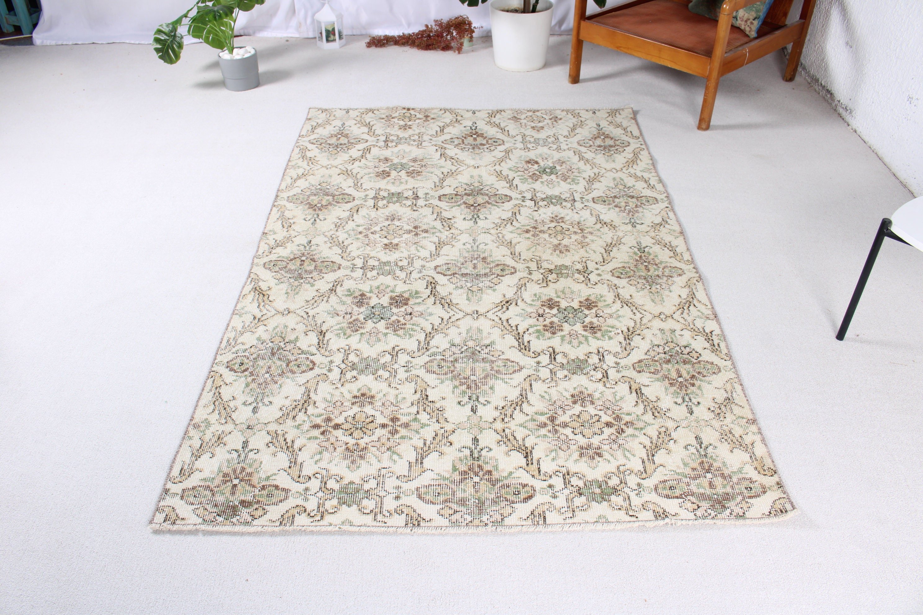 Wool Rug, Bedroom Rugs, Vintage Rug, Rugs for Bedroom, Dining Room Rugs, Turkish Rugs, Brown Boho Rug, 4.2x6.4 ft Area Rug, Kitchen Rug