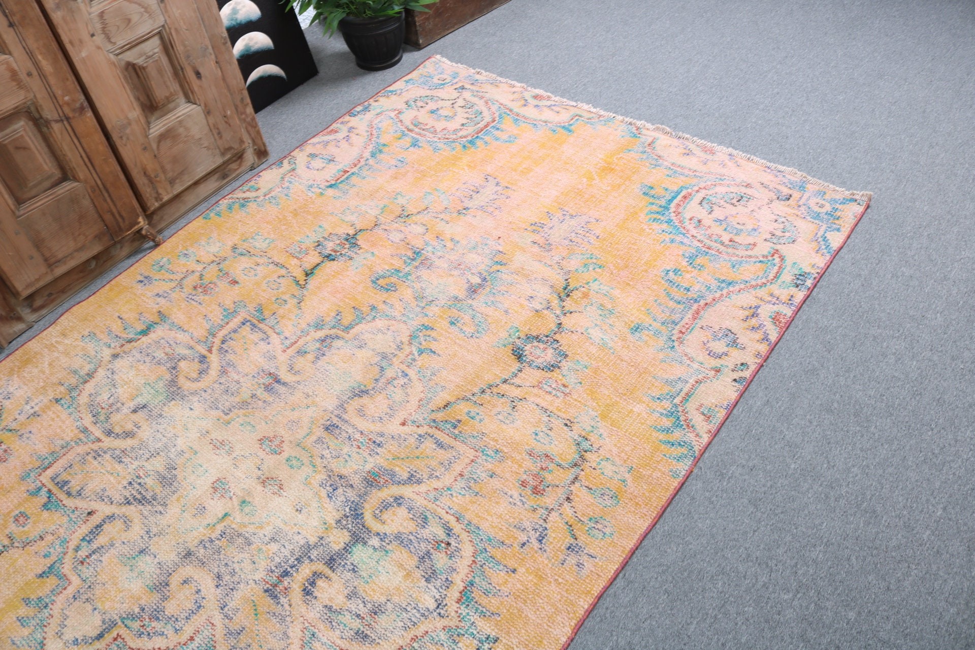 Boho Rug, Turkish Rug, Nursery Rugs, 4.6x8.4 ft Area Rugs, Floor Rug, Vintage Rugs, Boho Area Rugs, Yellow Handwoven Rugs, Antique Rugs