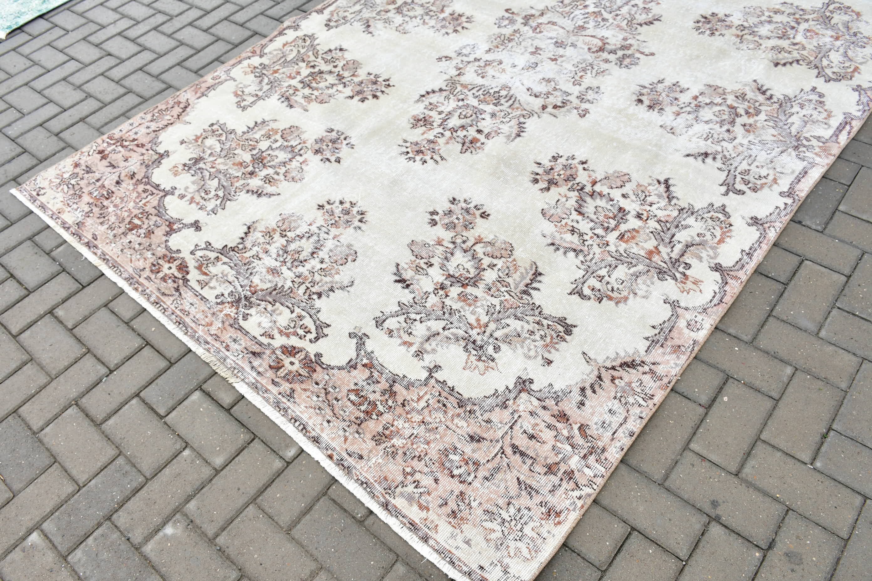 6.2x10.2 ft Büyük Halı, Türk Halıları, Yün Halı, Yemek Odası Halısı, Oturma Odası Halısı, Sanat Halısı, Anadolu Halıları, Vintage Halılar, Bej Fas Halıları