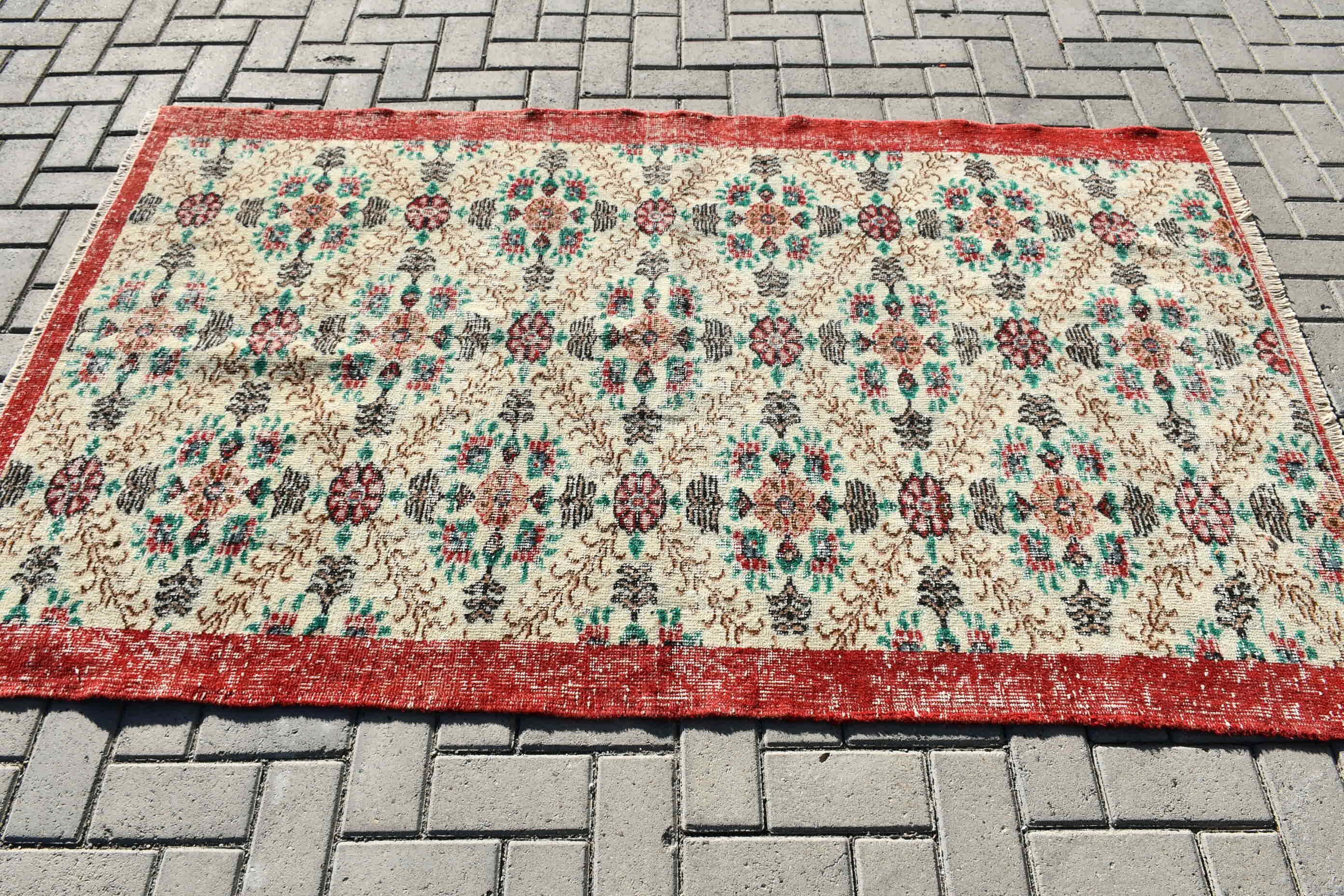 4x6.8 ft Area Rugs, Boho Area Rug Rugs, Oushak Rug, Vintage Rug, Rugs for Kitchen, Turkish Rug, Floor Rug, Red Floor Rugs, Nursery Rug