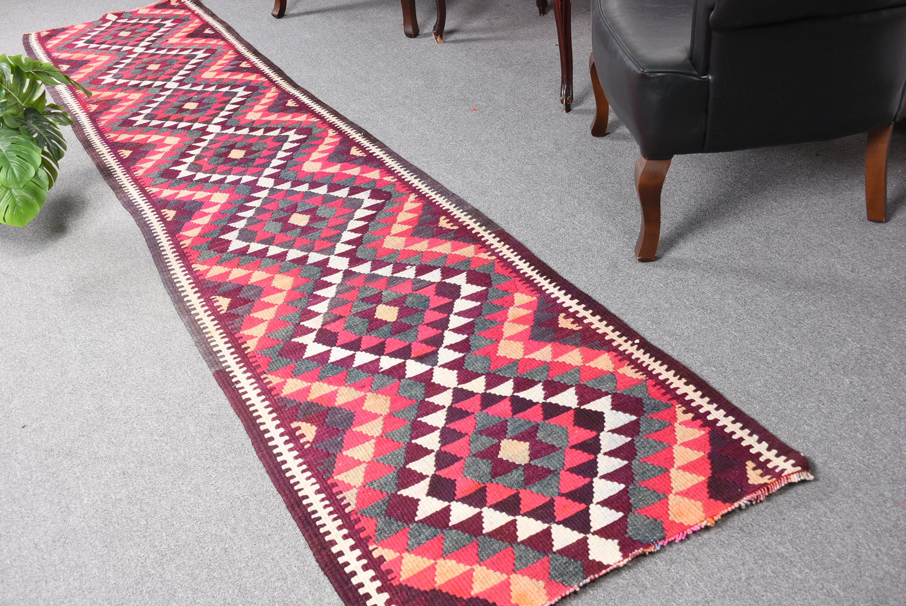 Pink Moroccan Rug, Turkish Rug, 2.4x11.9 ft Runner Rugs, Retro Rugs, Stair Rug, Rugs for Corridor, Vintage Rugs, Wool Rug, Floor Rug