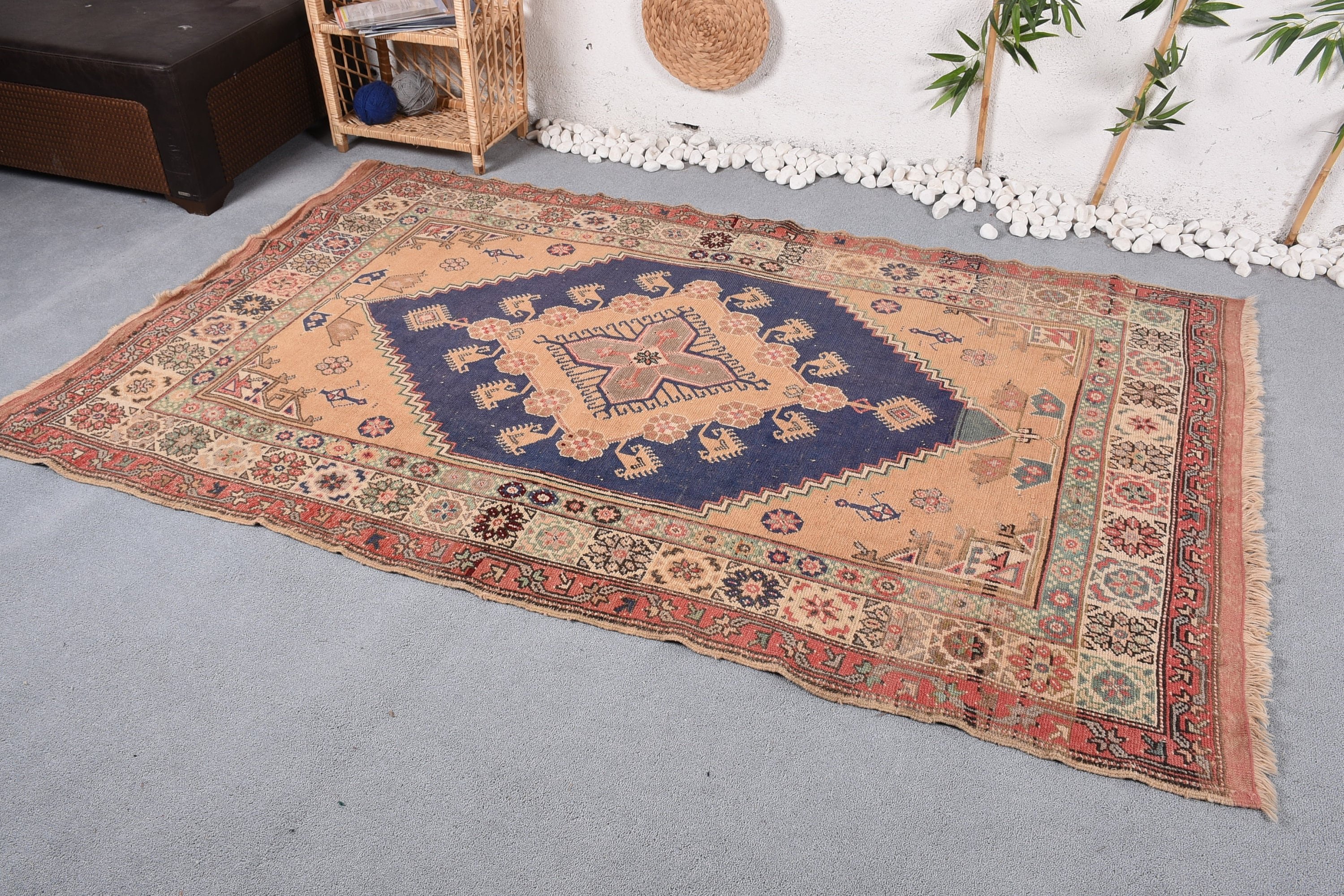 Nursery Rugs, Turkish Rug, Moroccan Rugs, Living Room Rug, Kitchen Rug, 4.6x7.6 ft Area Rug, Rugs for Floor, Vintage Rug, Orange Cool Rug