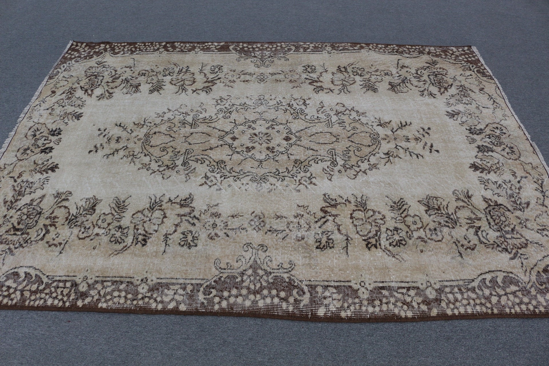 Türk Halısı, Yatak Odası Halısı, Vintage Halı, Ev Dekorasyonu Halıları, Tribal Halısı, Bej 5.7x7.6 ft Büyük Halılar, Salon Halıları