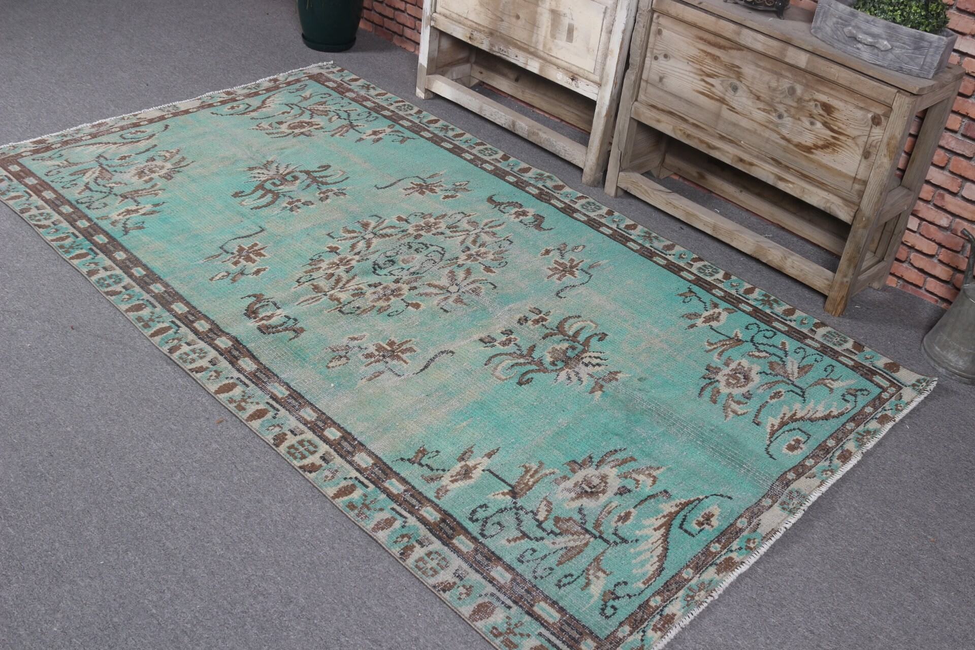 Anadolu Halıları, Yeşil Doğu Halısı, İç Mekan Halısı, Soluk Halılar, Fas Halısı, Oturma Odası Halısı, Vintage Halı, 4,4x7,5 ft Alan Halısı, Türk Halıları