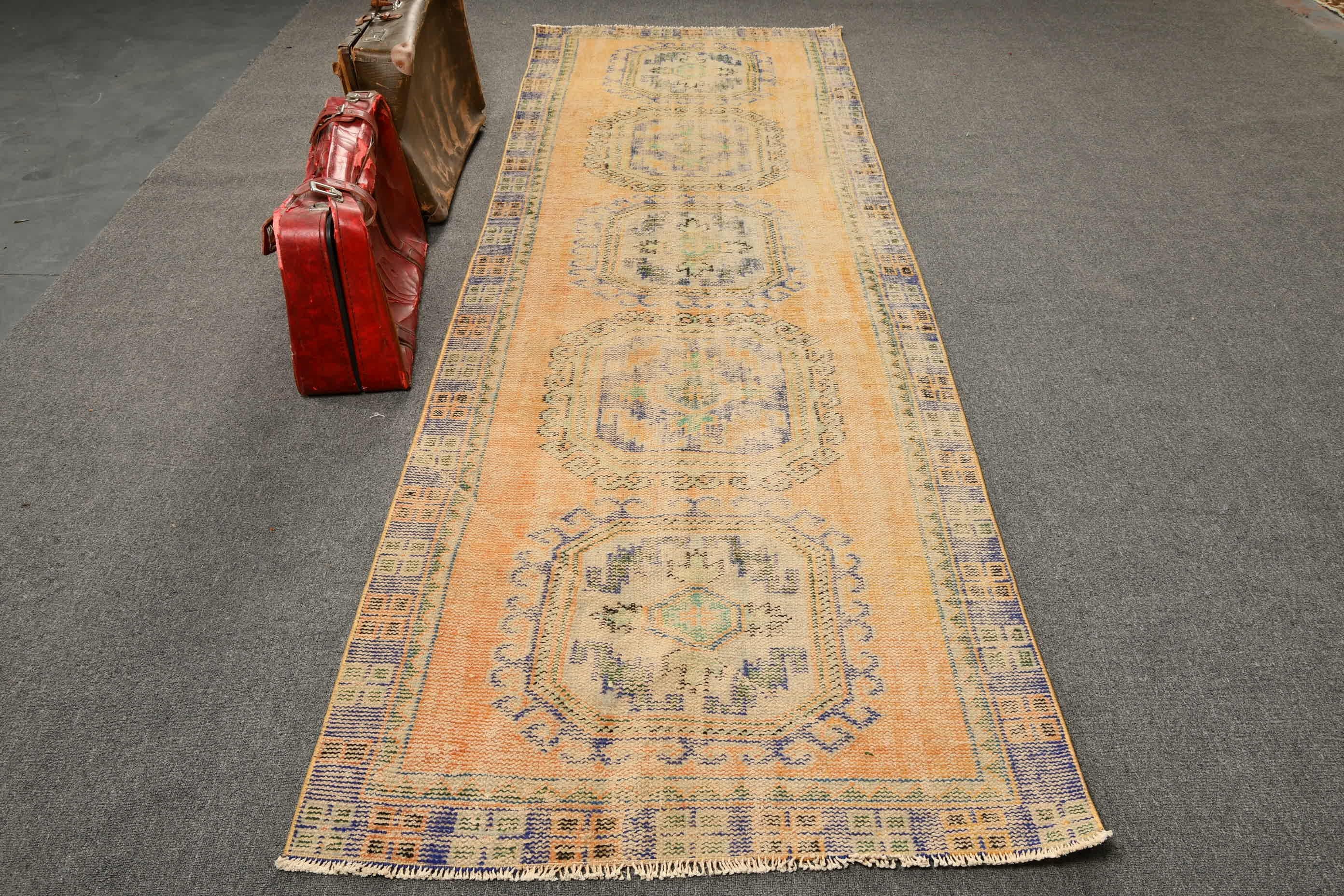 Oushak Halı, Vintage Halılar, 3.6x10.7 ft Runner Halı, Düz Dokuma Halılar, Yer Halısı, Sarı Fas Halısı, Koridor Halıları, Türk Halıları, Koridor Halısı