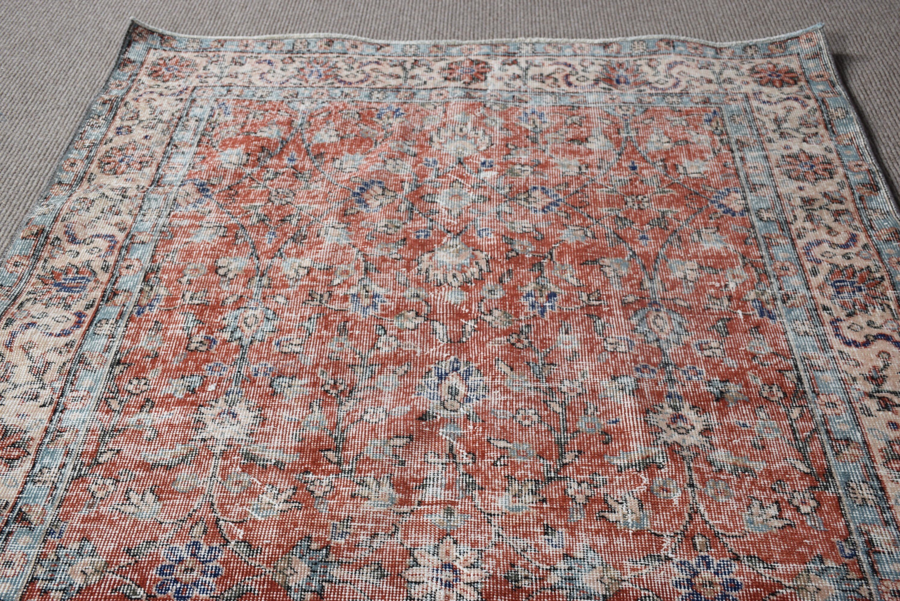 Red Bedroom Rug, Bedroom Rugs, Pastel Rugs, Vintage Rug, Floor Rugs, 4.6x8.1 ft Area Rug, Moroccan Rug, Rugs for Dining Room, Turkish Rugs