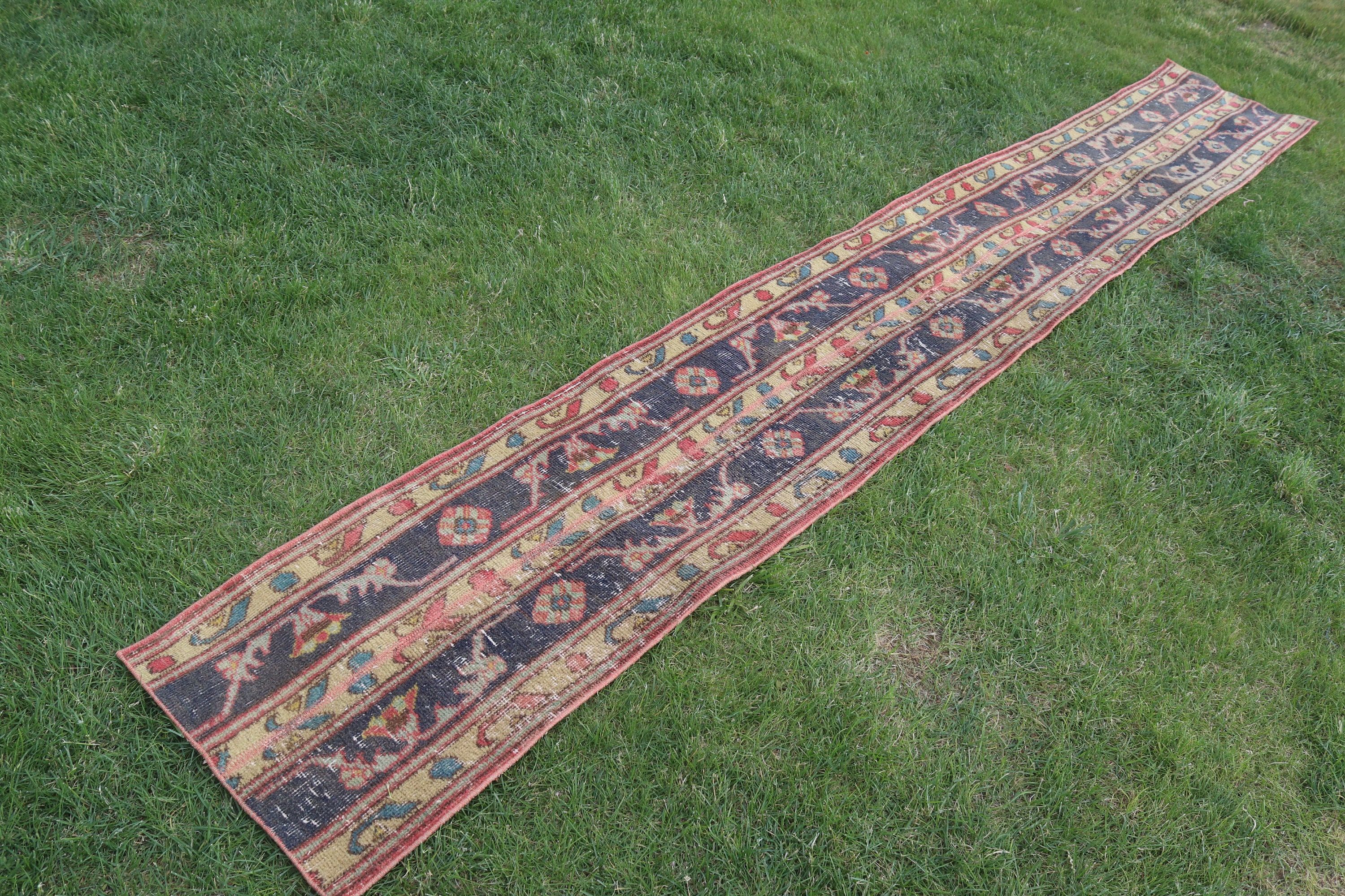 Turkish Rug, Vintage Rug, 1.6x10.7 ft Runner Rug, Luxury Rugs, Office Rug, Rugs for Vintage Runner, Kitchen Rug, Yellow Statement Rug