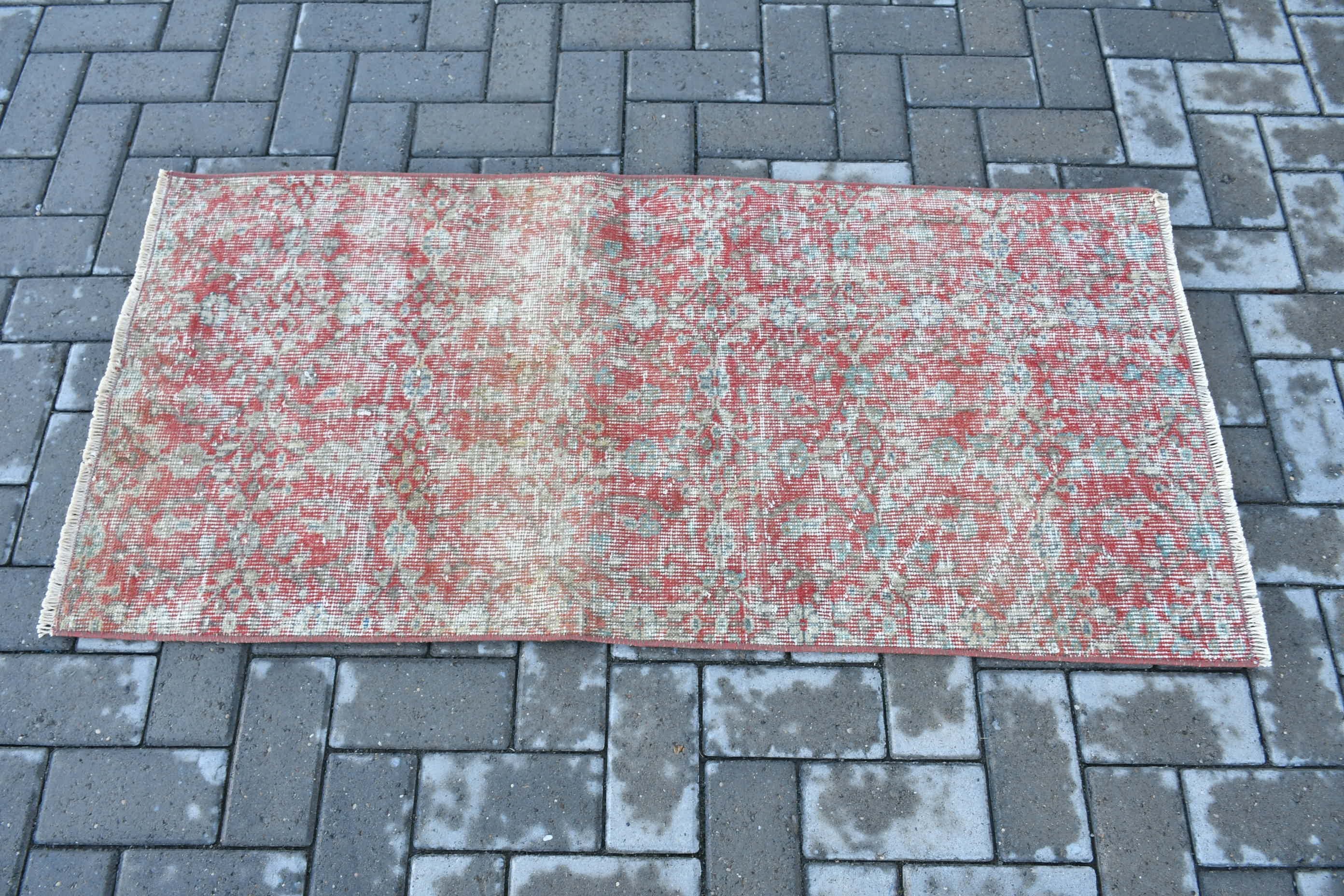 Vintage Halı, Banyo Halıları, Türk Halıları, Banyo Halıları, Boho Halı, 2,1x4,5 ft Küçük Halı, Giriş Halıları, Yün Halı, Kırmızı Oushak Halıları