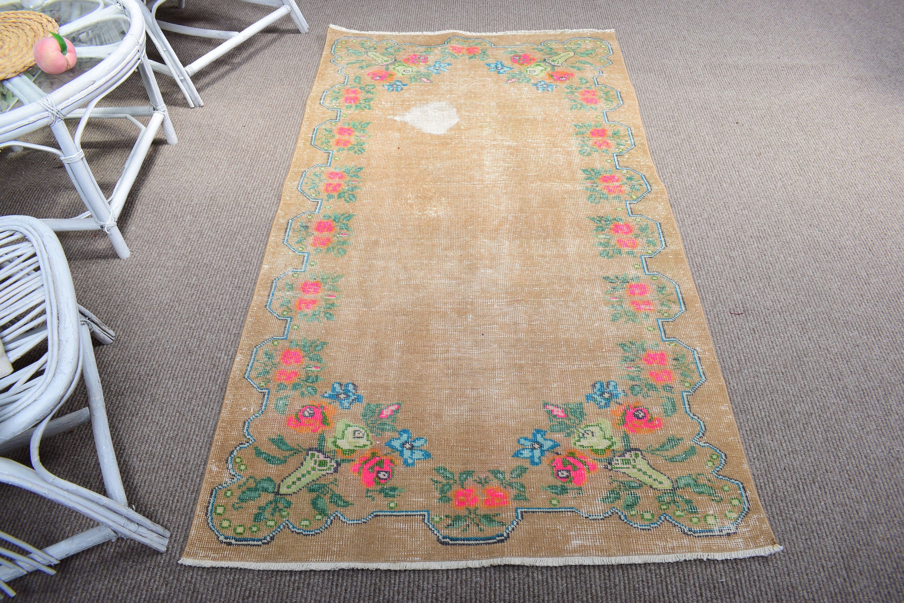 Mutfak Halıları, Düz Dokuma Halı, Türk Halısı, Yatak Odası Halısı, Vintage Halılar, Kahverengi Oushak Halısı, Çocuk Odası Halıları, Etnik Halılar, 3,3x6,1 ft Accent Halılar