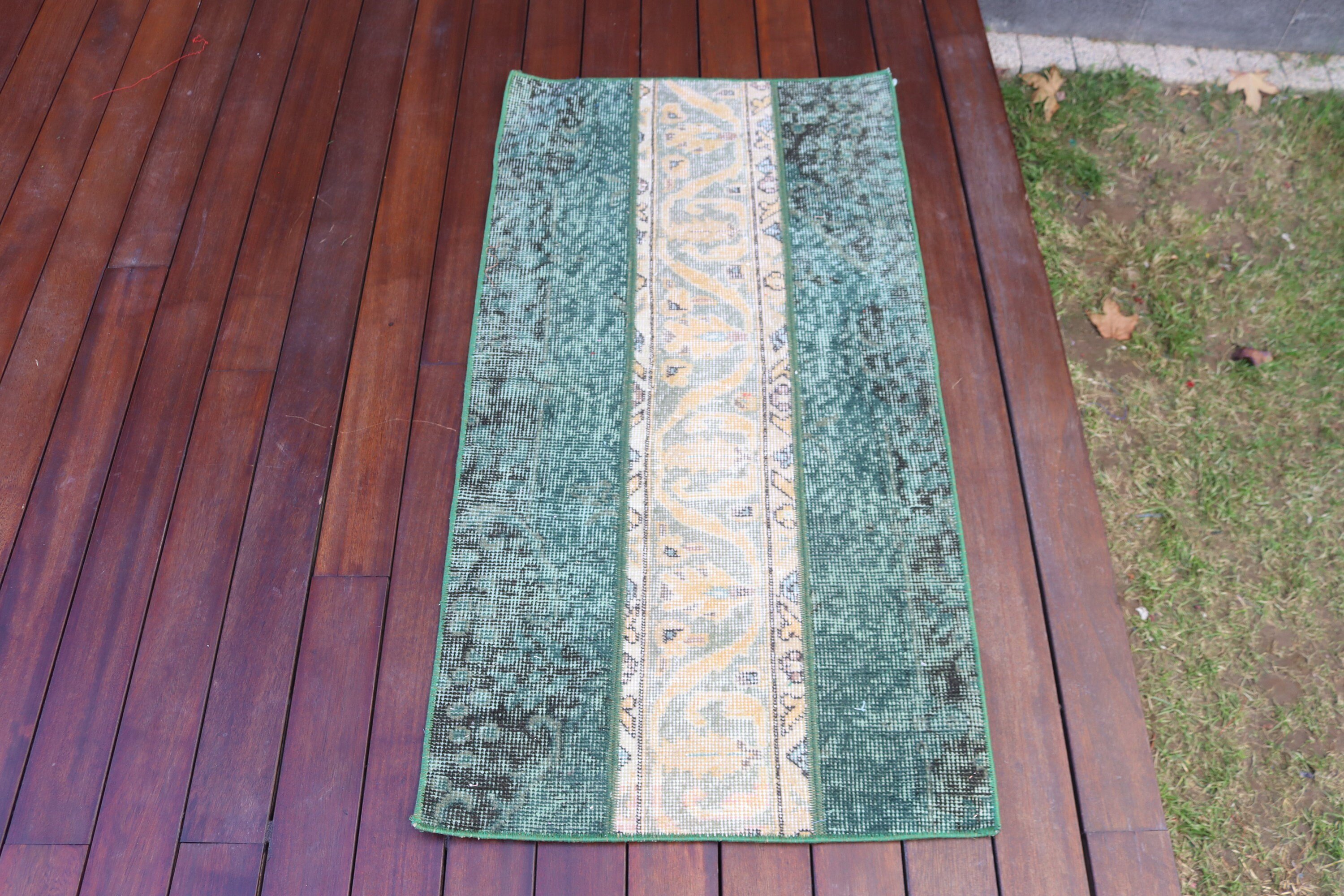 Rugs for Entry, Vintage Rug, Neutral Rug, Green Bedroom Rug, Door Mat Rugs, Small Boho Rug, 2x3.8 ft Small Rug, Bedroom Rugs, Turkish Rug