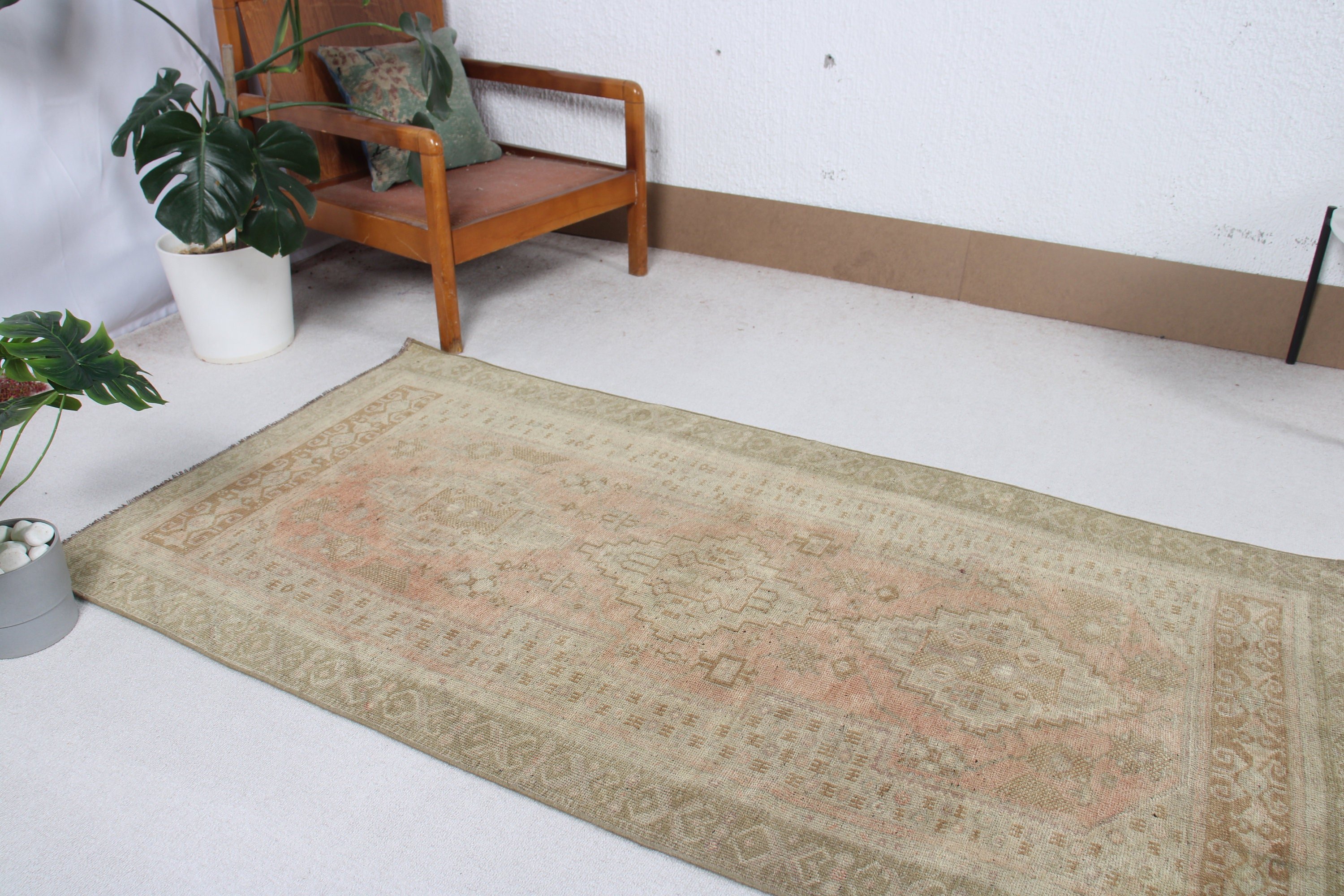 Giriş Halıları, Modern Halılar, Yeşil İfade Halısı, 3,2x6,3 ft Vurgulu Halı, Düz Dokuma Halılar, Vintage Vurgulu Halılar, Vintage Halı, Türk Halıları