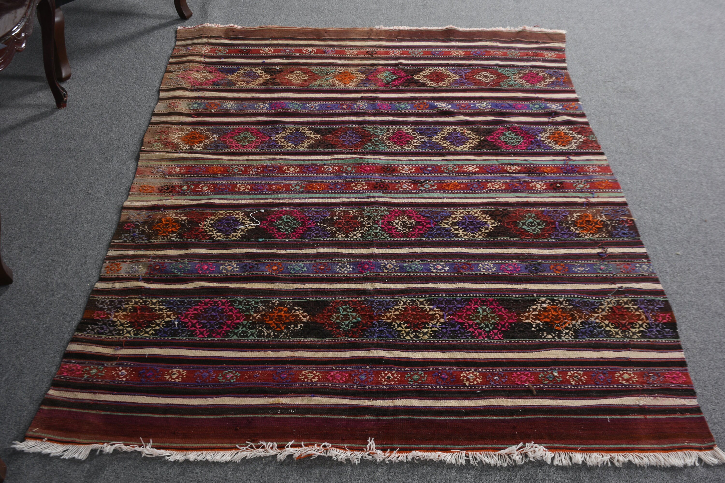 Çocuk Halısı, Vintage Halı, Turuncu 4.6x7.5 ft Alan Halısı, Türk Halısı, İç Mekan Halıları, Kilim, Mutfak Halısı