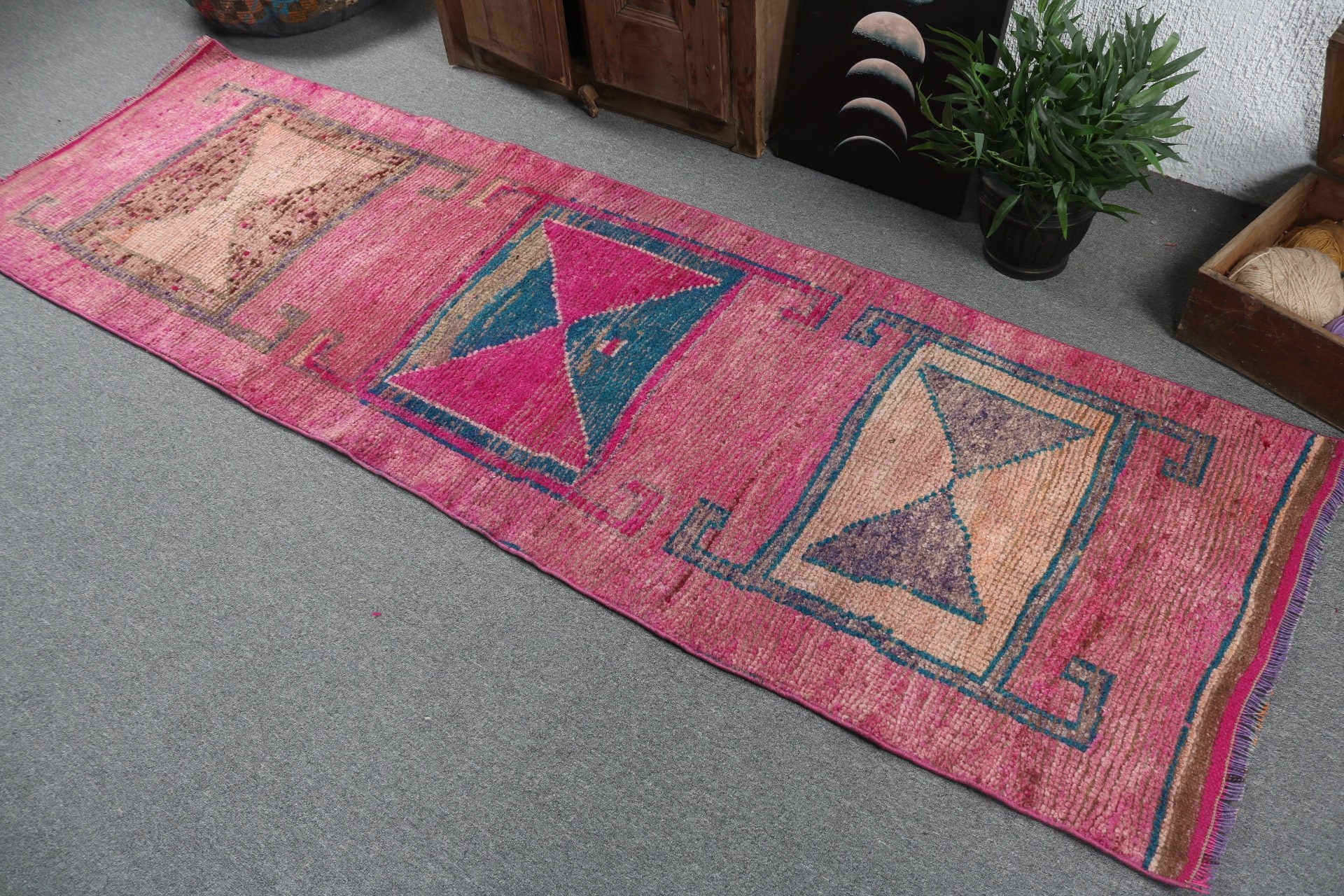 Anadolu Halısı, Beni Ourain Runner Halıları, Türk Halısı, Açıklama Halıları, Pembe Havalı Halılar, 2,7x8,8 ft Runner Halısı, Vintage Halı, Koridor Halıları