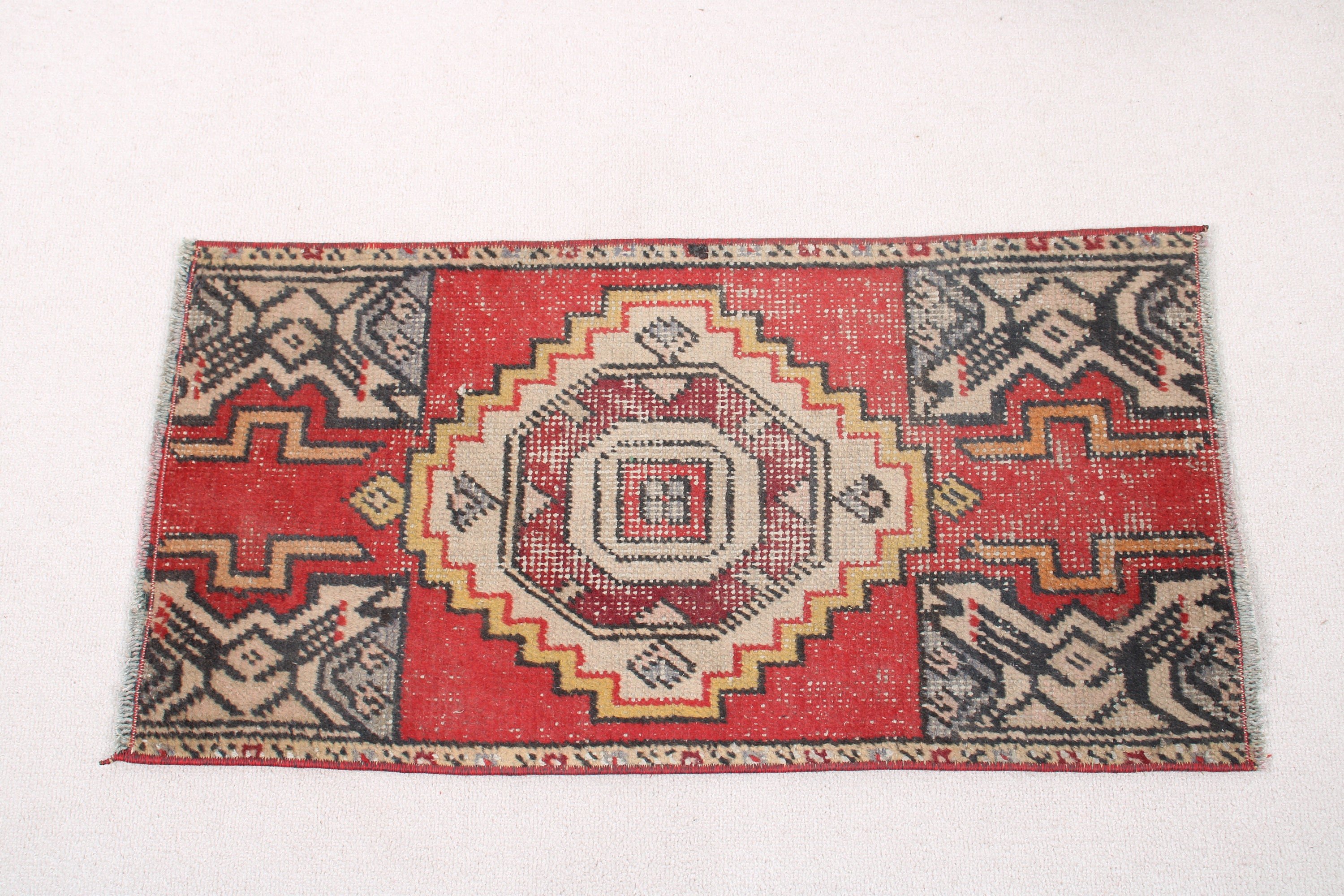 Yer Halıları, 1.4x2.7 ft Küçük Halı, Vintage Halılar, Türk Halısı, Kırmızı Oryantal Halılar, Küçük Alan Halıları, Duvara Asılı Halılar