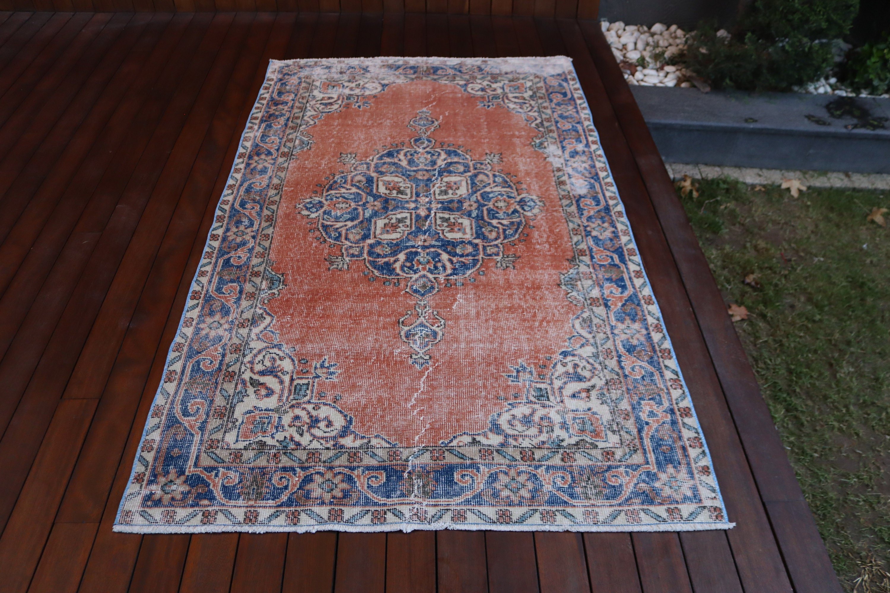 Wool Rug, Orange Wool Rug, Floor Rug, Turkish Rugs, Oushak Area Rug Rugs, 3.9x6.5 ft Area Rug, Kitchen Rug, Rugs for Kitchen, Vintage Rugs