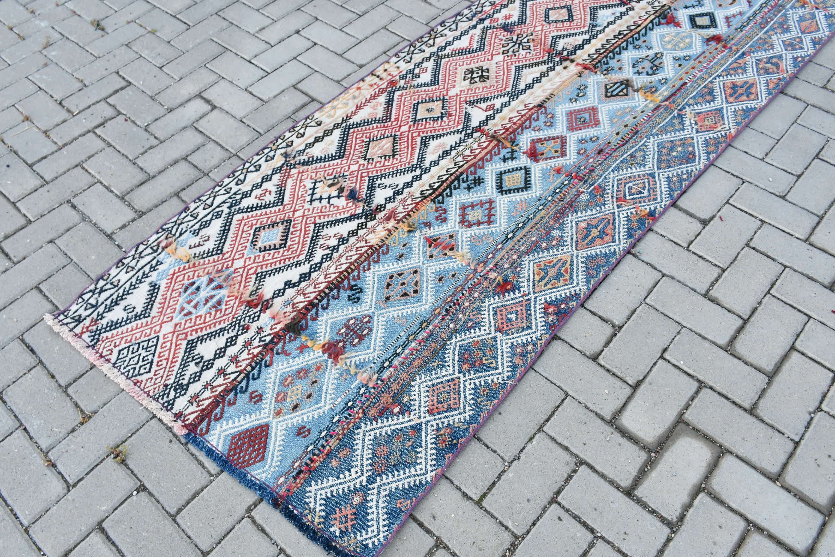 Kilim, Runner Halıları, Koridor Halısı, Mavi Yer Halısı, Türk Halıları, Antika Halı, Yatak Odası Halıları, 3.1x12.3 ft Runner Halıları, Vintage Halı