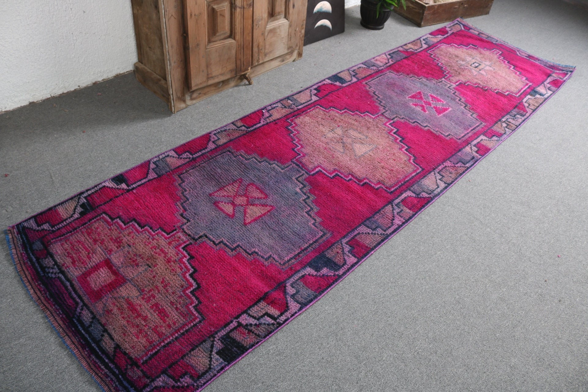 Yer Halıları, Vintage Halı, 2.9x9.9 ft Runner Halı, Vintage Runner Halıları, Pembe Nötr Halı, Oushak Halı, Merdiven Halıları, Türk Halısı, Türkiye Halıları