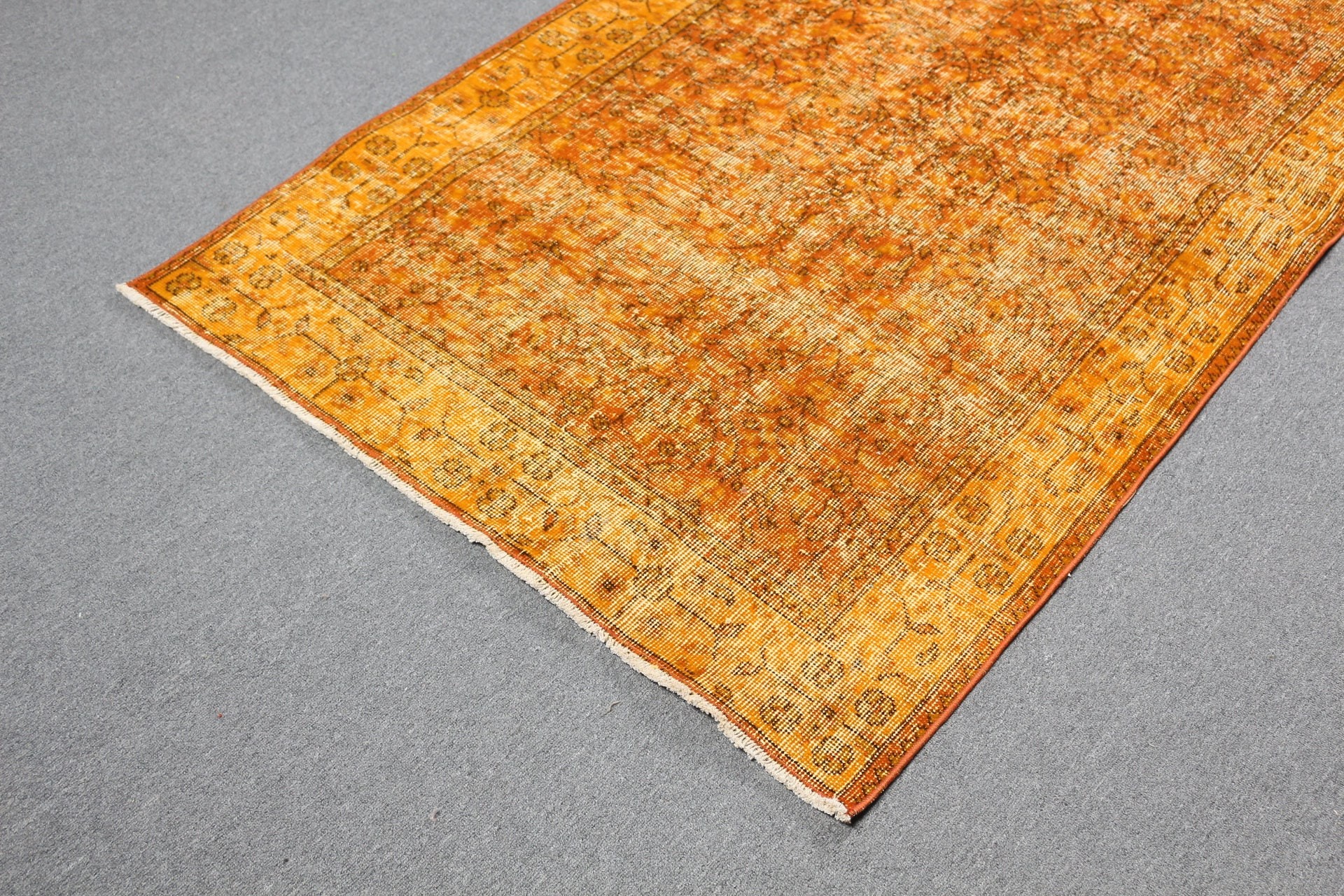 Orange Wool Rug, Oushak Rugs, Pastel Rug, Floor Rugs, Rugs for Floor, Turkish Rug, Cool Rugs, Vintage Rug, Kitchen Rug, 3.7x6.6 ft Area Rug