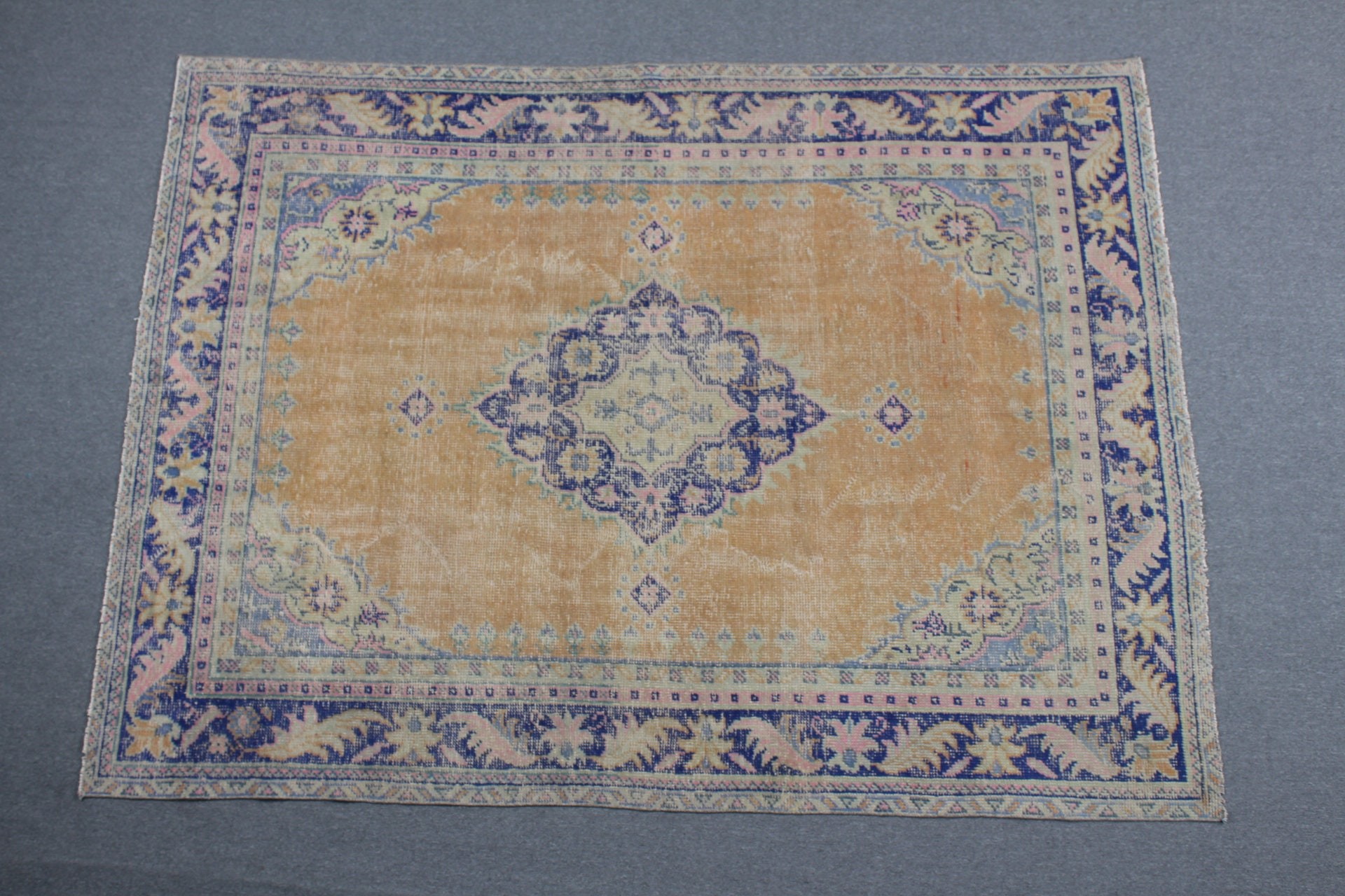 Turuncu Yün Halı, Türk Halısı, 6.2x8.4 ft Büyük Halı, Oturma Odası Halıları, Yatak Odası Halısı, Yün Halıları, Vintage Halılar, Organik Halı