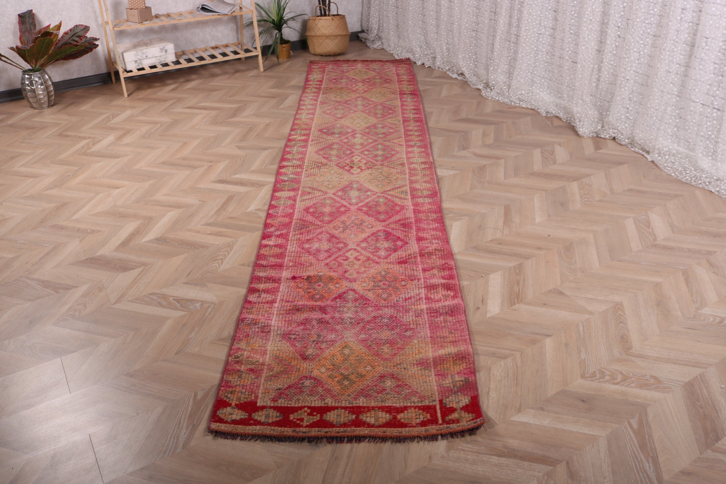 Beni Ourain Koşucu Halısı, Boho Halısı, Merdiven Halıları, Turuncu Oushak Halısı, Türk Halıları, Vintage Halı, 2.6x11.1 ft Koşucu Halısı, Yün Halıları