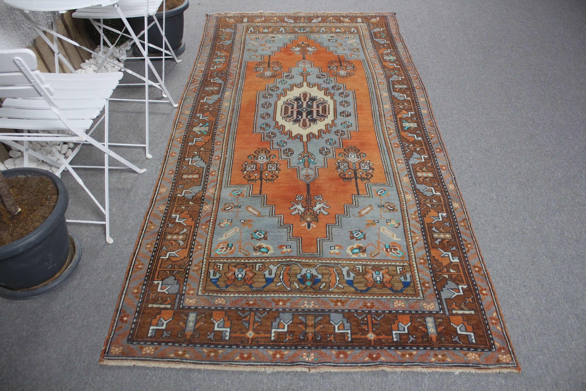 Ev Dekor Halısı, Yatak Odası Halısı, Çocuk Halısı, Vintage Halı, Turuncu Anadolu Halısı, Dış Mekan Halısı, Türk Halısı, 4.2x8.9 ft Alan Halısı, Alan Kilimleri