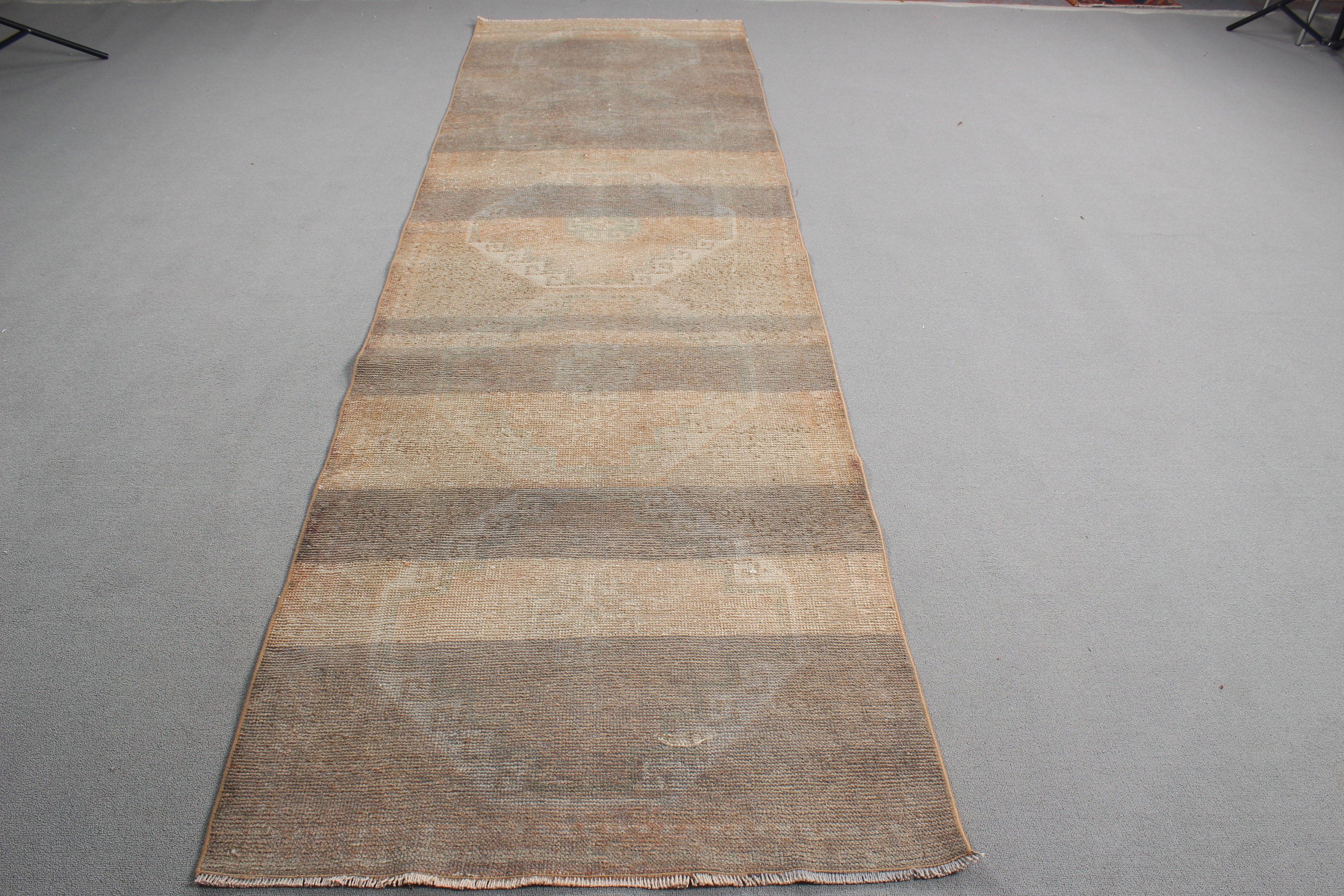 Anatolian Rugs, Brown Modern Rugs, Beni Ourain Runner Rugs, Hallway Rug, Vintage Rugs, Turkish Rug, Cool Rug, 3.3x11.4 ft Runner Rugs