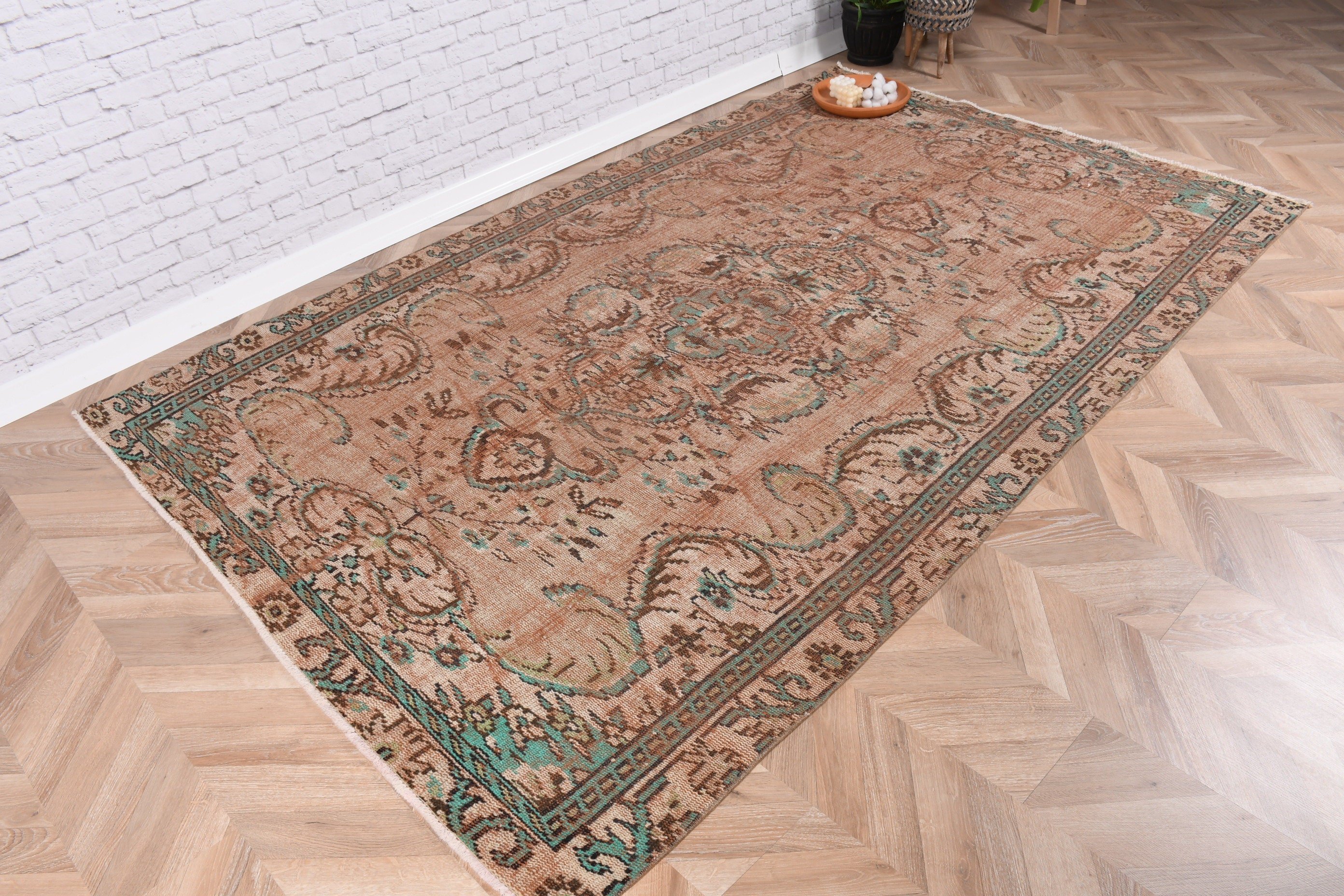 Yatak Odası Halısı, Vintage Halı, Anadolu Halıları, 5.2x8.4 ft Büyük Halılar, Türk Halısı, Kahverengi Antika Halı, Büyük Boho Halısı, Büyük Oushak Halısı