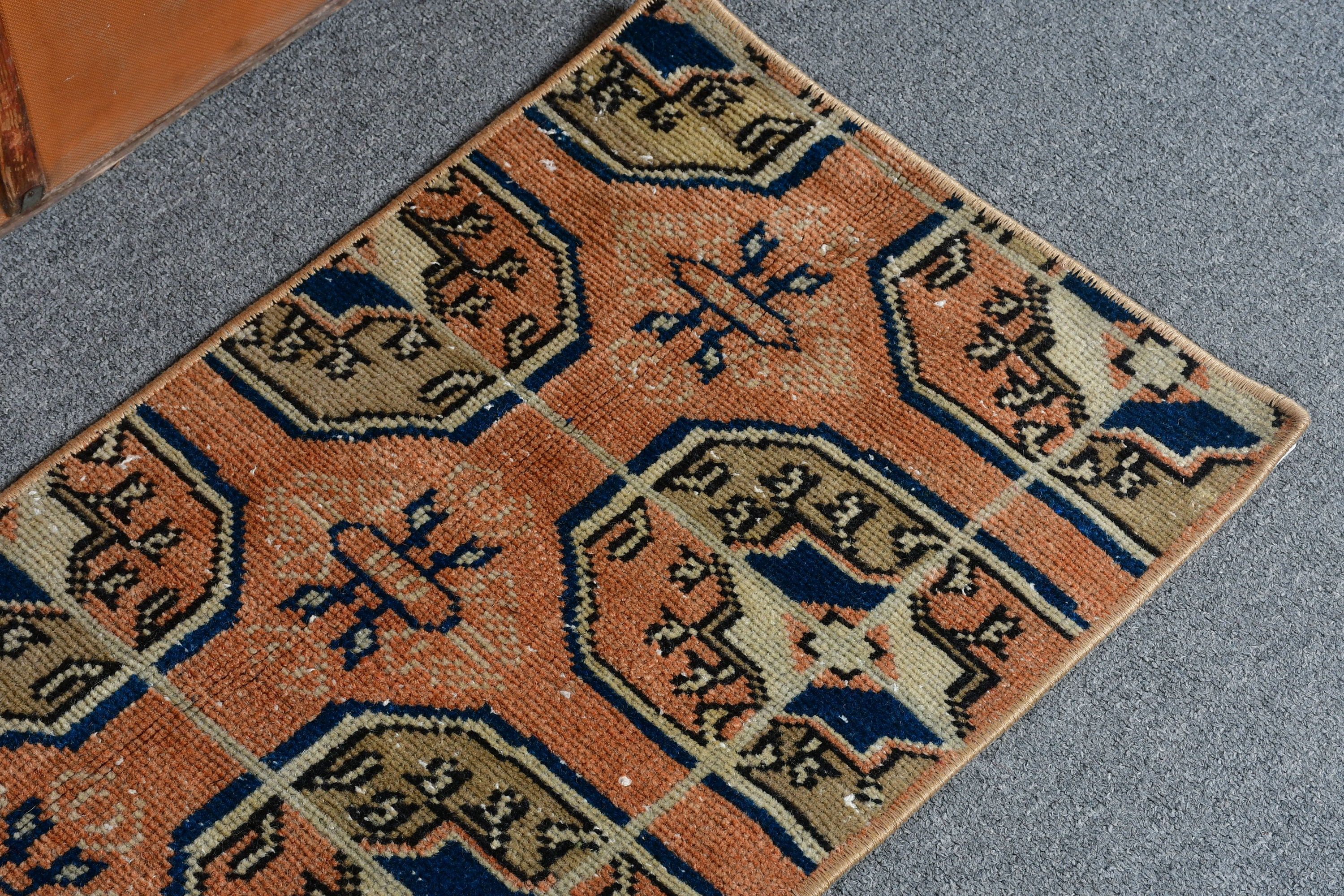 Vintage Rugs, Nursery Rugs, Oriental Rugs, Kitchen Rug, Brown  1.3x3 ft Small Rug, Rugs for Car Mat, Oushak Rug, Turkish Rug