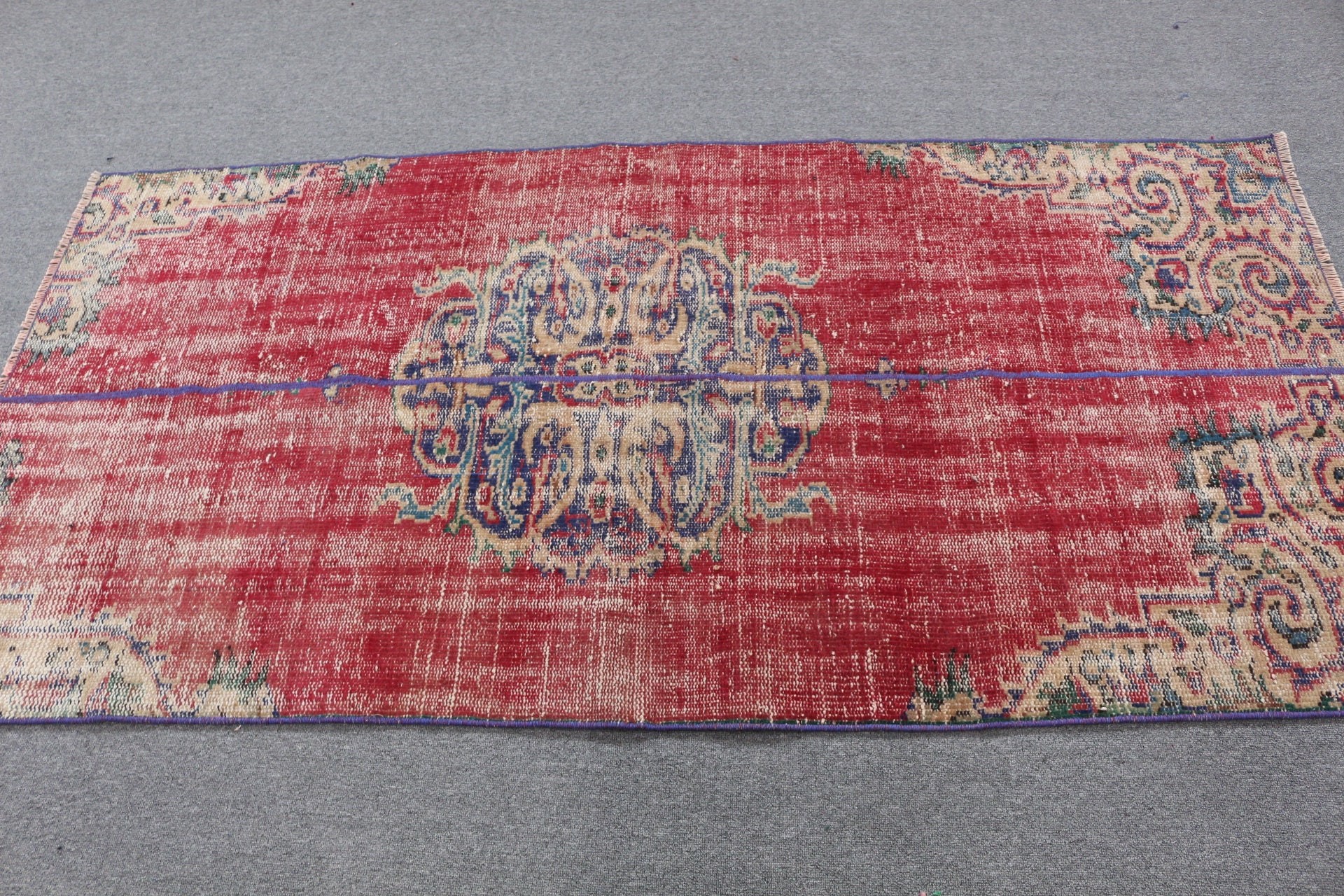 Vintage Rug, Moroccan Rug, Turkish Rugs, 3.4x6.7 ft Accent Rug, Entry Rug, Red Cool Rug, Kitchen Rugs, Old Rug, Cool Rugs, Rugs for Bedroom