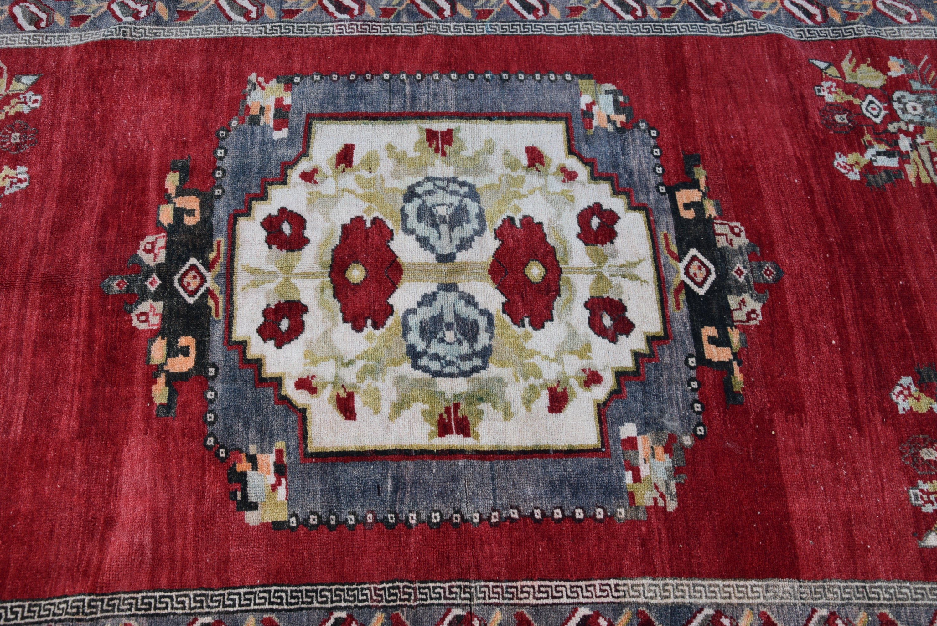 Red Wool Rug, Dining Room Rug, Pastel Rug, Vintage Rug, Rugs for Nursery, 4.4x7 ft Area Rug, Turkish Rug, Anatolian Rug, Kitchen Rugs