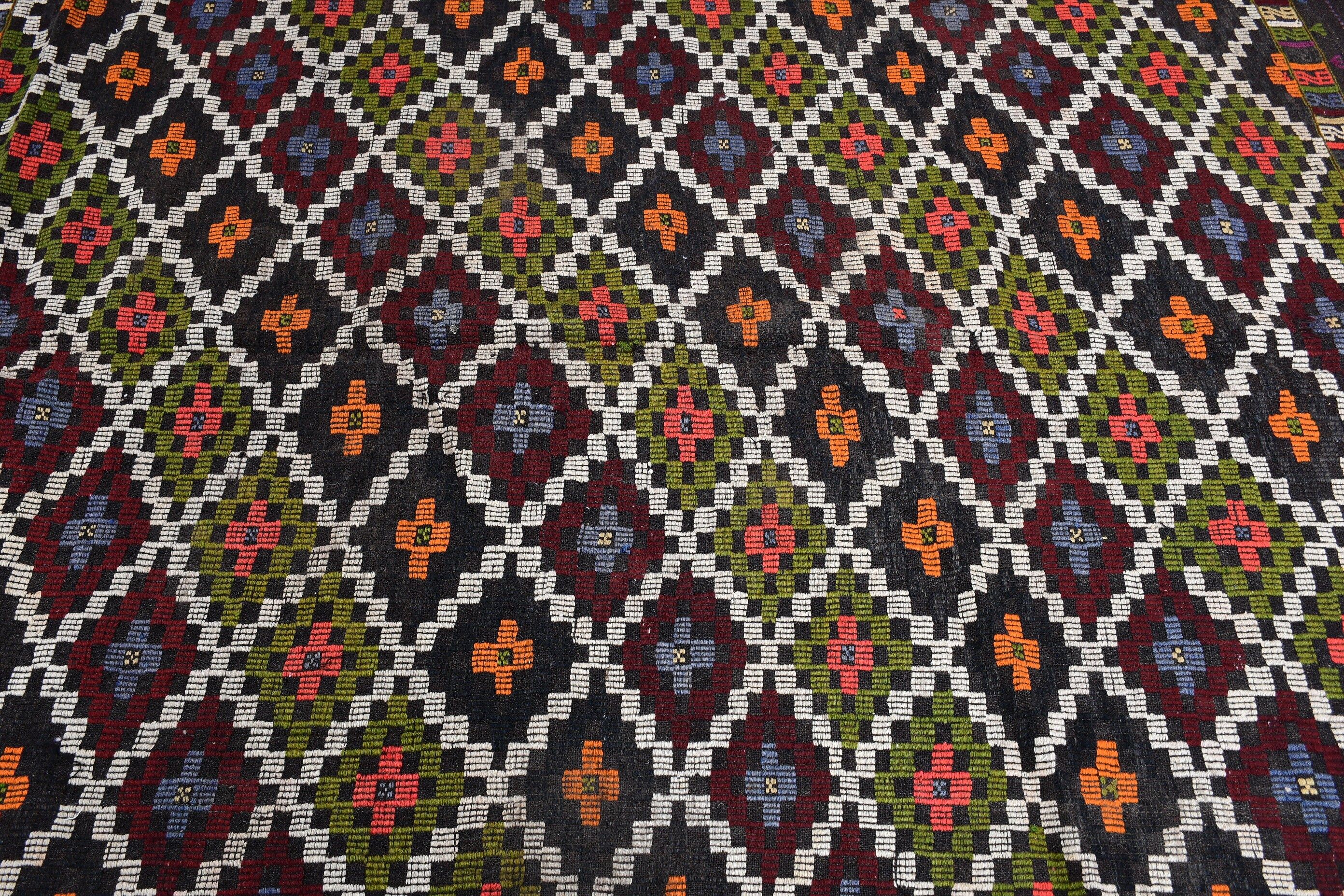 Kilim, Yemek Odası Halıları, Vintage Halı, Anadolu Halısı, Siyah Soğuk Halılar, Soğuk Halı, Türk Halısı, Göçebe Halısı, 5,7x7,4 ft Büyük Halı, Yatak Odası Halısı