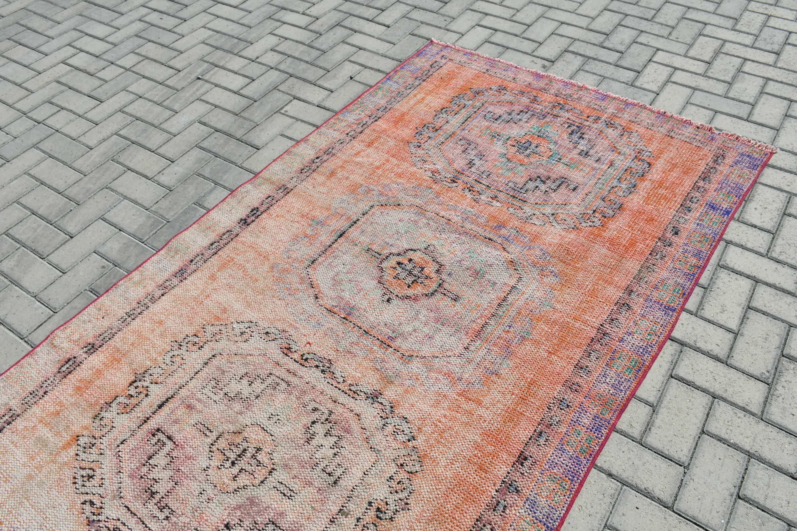 Outdoor Rug, Orange Cool Rugs, 4.3x11.2 ft Runner Rug, Wool Rug, Turkish Rugs, Vintage Rug, Kitchen Rug, Rugs for Runner