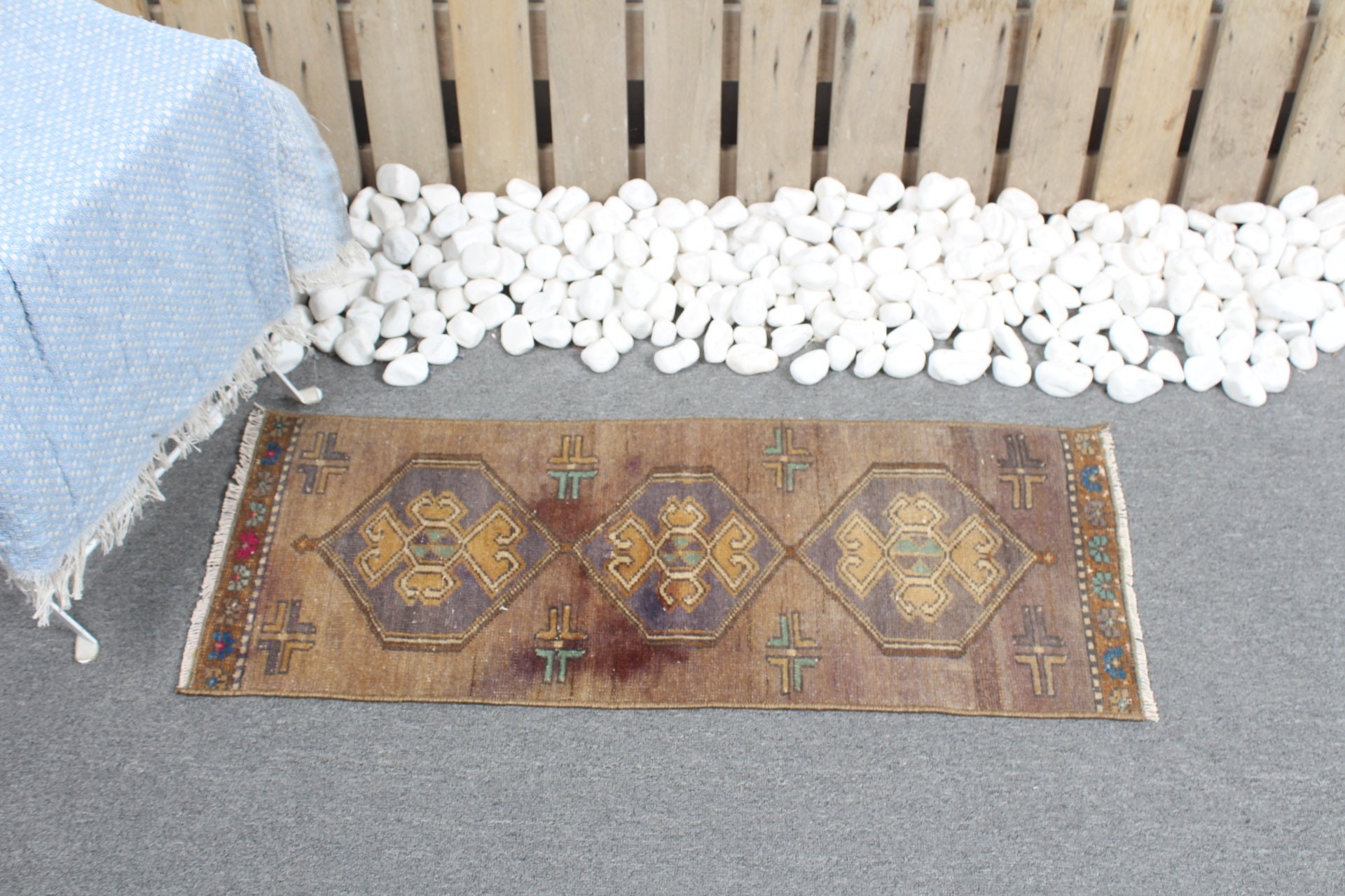 Turkish Rug, Vintage Rug, 1.2x3.1 ft Small Rug, Rugs for Kitchen, Wool Rugs, Brown Oriental Rug, Car Mat Rugs, Nursery Rug