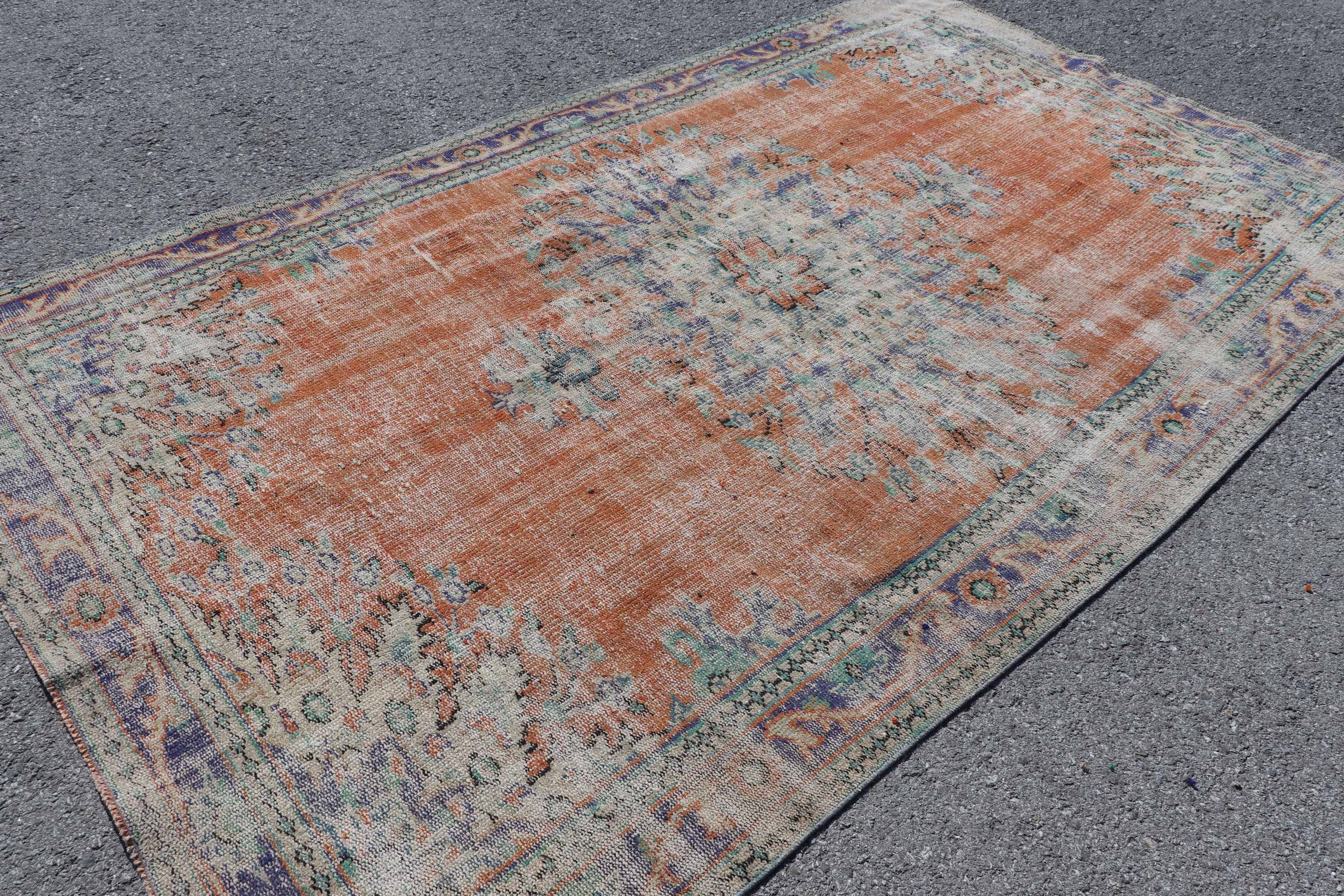 Orange Cool Rugs, Salon Rug, Turkish Rugs, Vintage Rugs, Kitchen Rug, Living Room Rug, Anatolian Rugs, Cute Rugs, 5.9x9.9 ft Large Rug