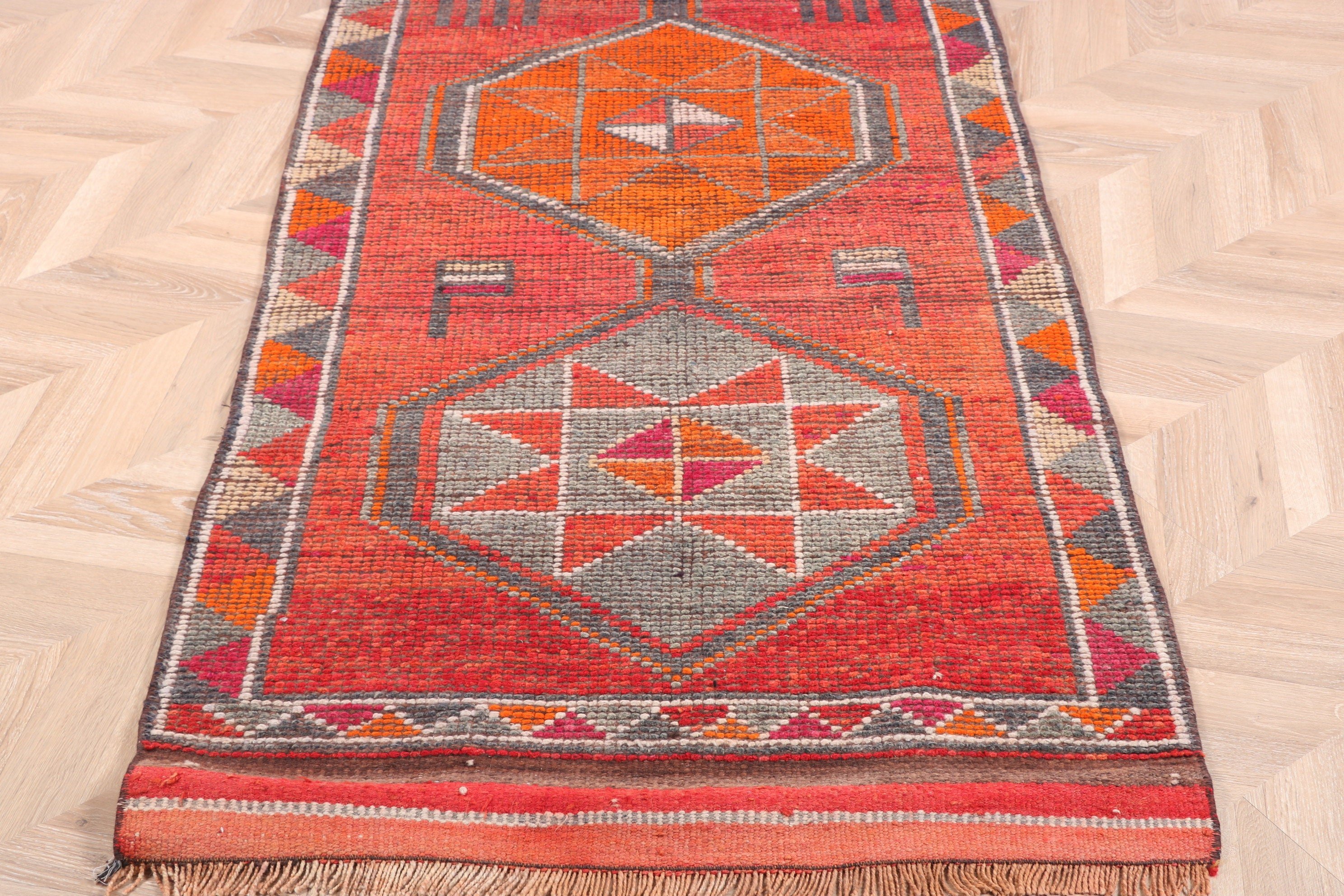 Turkish Rugs, Oriental Rug, Vintage Rugs, 3x11.4 ft Runner Rugs, Stair Rugs, Corridor Rug, Ethnic Rug, Red Floor Rugs