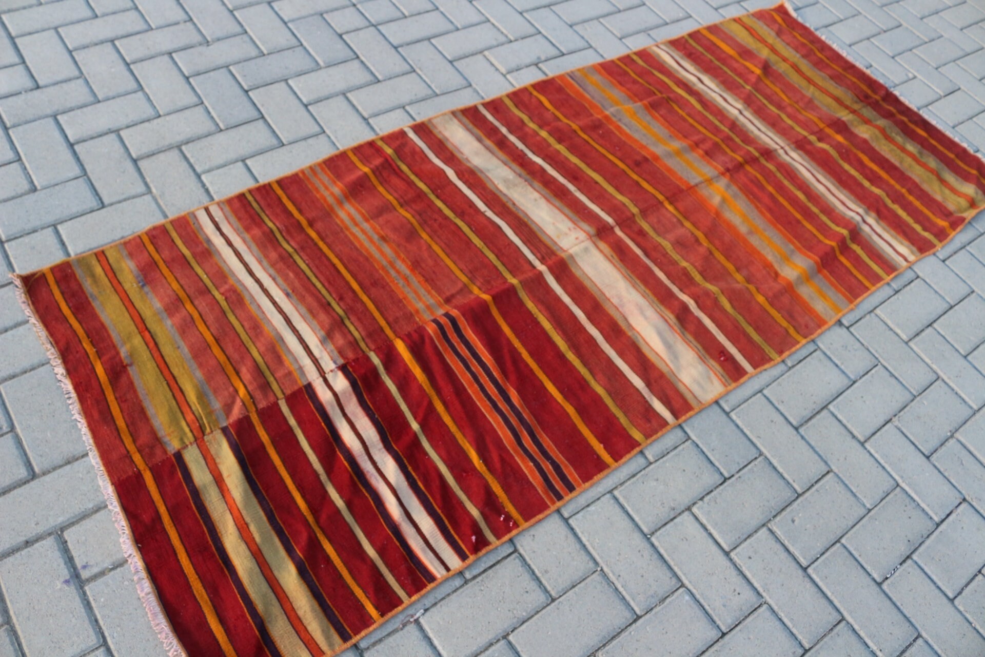 Home Decor Rug, Vintage Rugs, Kilim, Red Cool Rug, Nursery Rug, Entry Rug, Rugs for Entry, Antique Rug, 3x7.4 ft Accent Rug, Turkish Rug