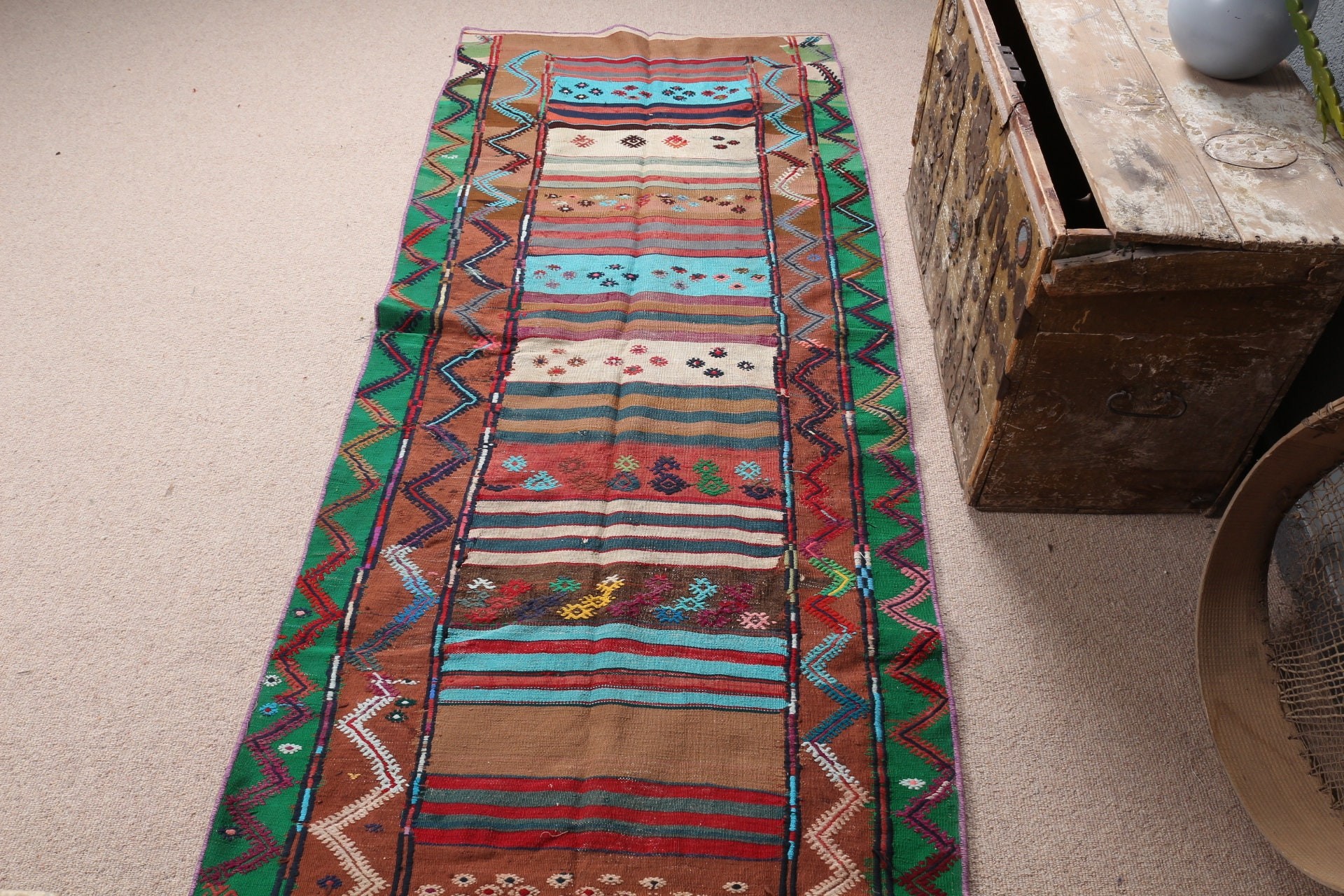 2.9x7.2 ft Accent Rug, Kilim, Antique Rug, Pastel Rugs, Entry Rug, Vintage Rug, Turkish Rug, Brown Cool Rug, Kitchen Rug