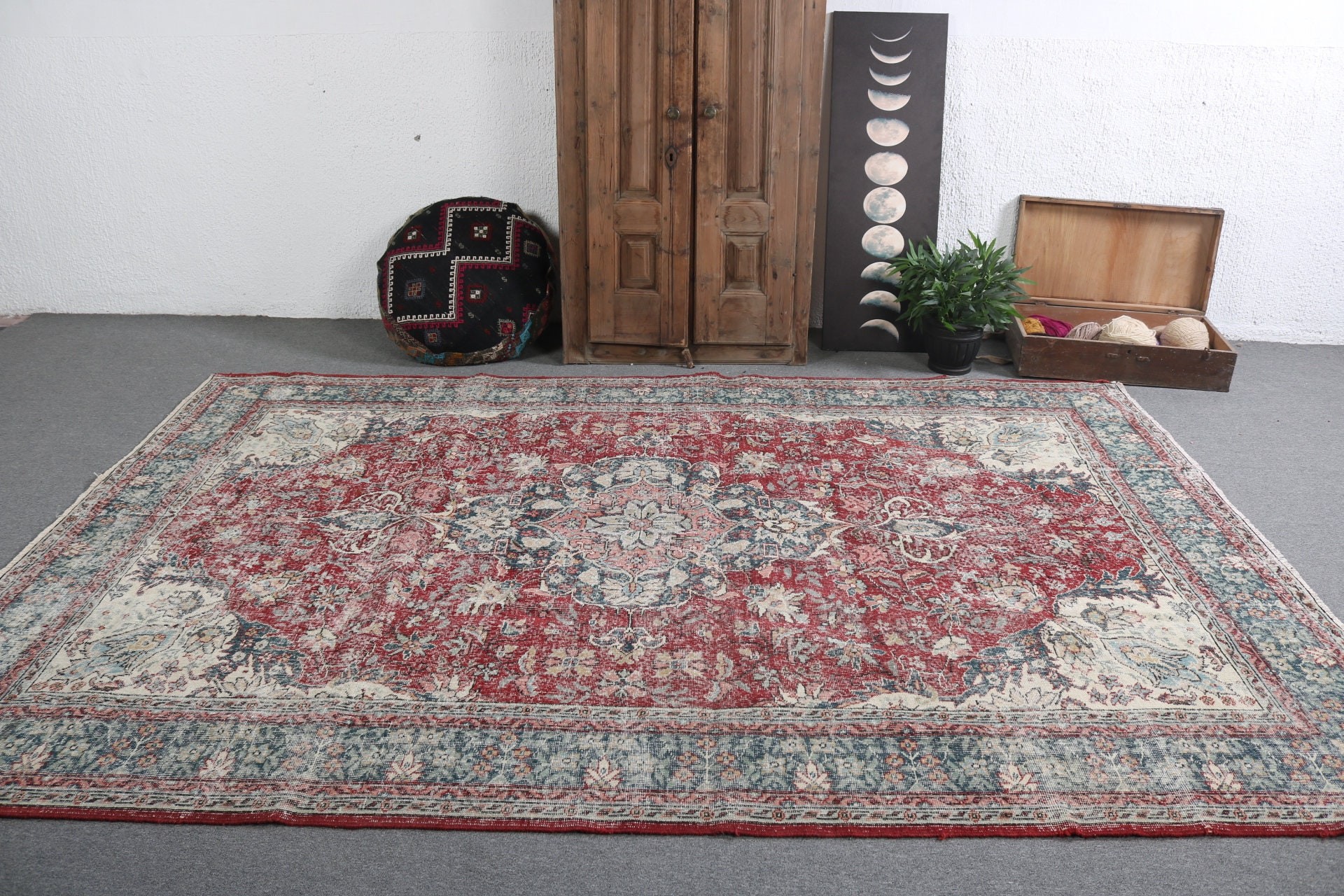 Türk Halıları, Kırmızı Açıklama Kilim, El Dokuma Halı, Vintage Halılar, Düz Dokuma Halılar, 7.1x10.4 ft Büyük Boy Halılar, Büyük Boy Vintage Halı