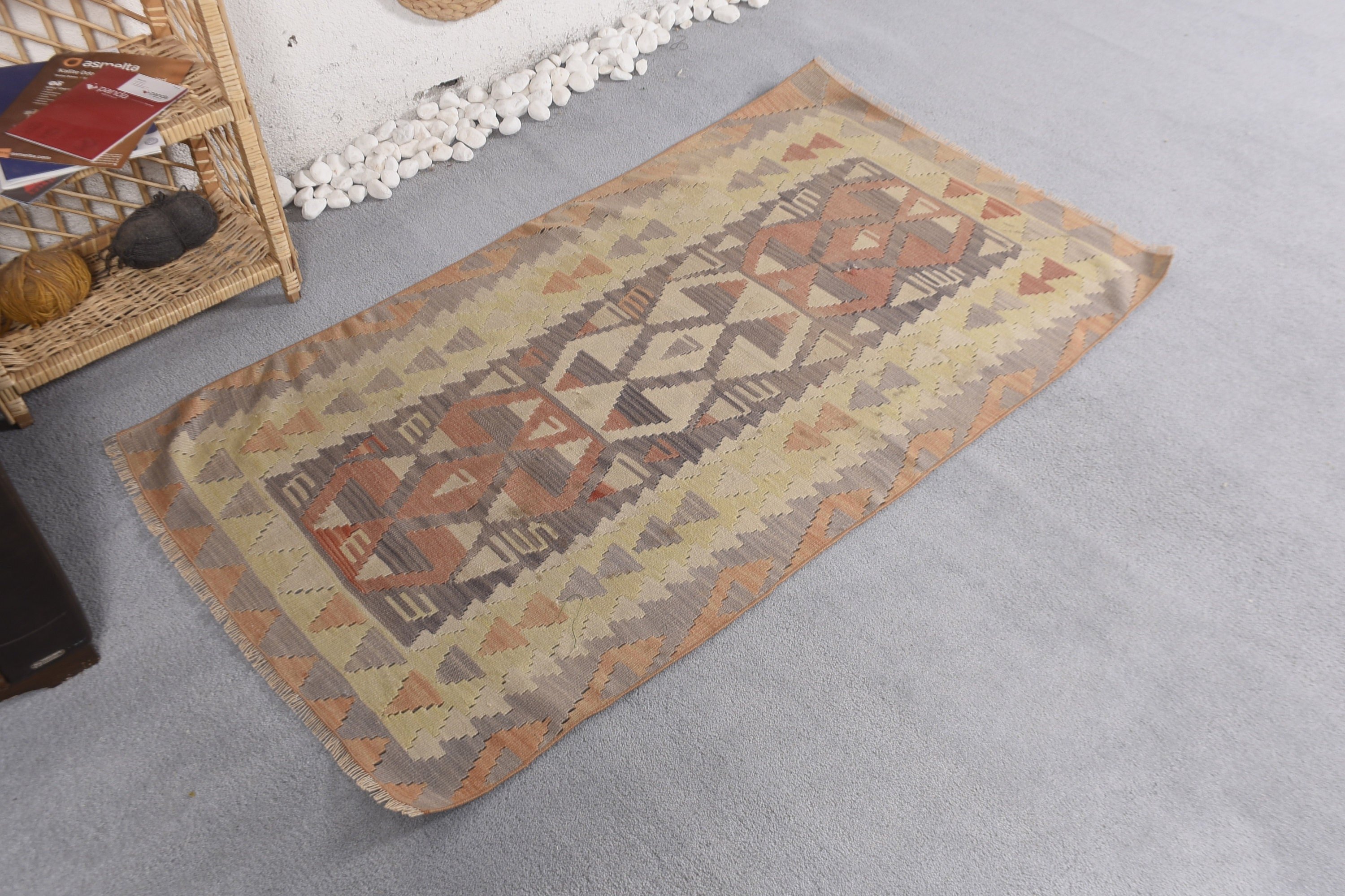 Gri Anadolu Halıları, Kilim, Yatak Odası Halısı, Türk Halıları, 3x5.2 ft Accent Halısı, Eski Halılar, Mutfak Halısı, Oushak Halısı, Vintage Halı, Ev Dekorasyonu Halıları